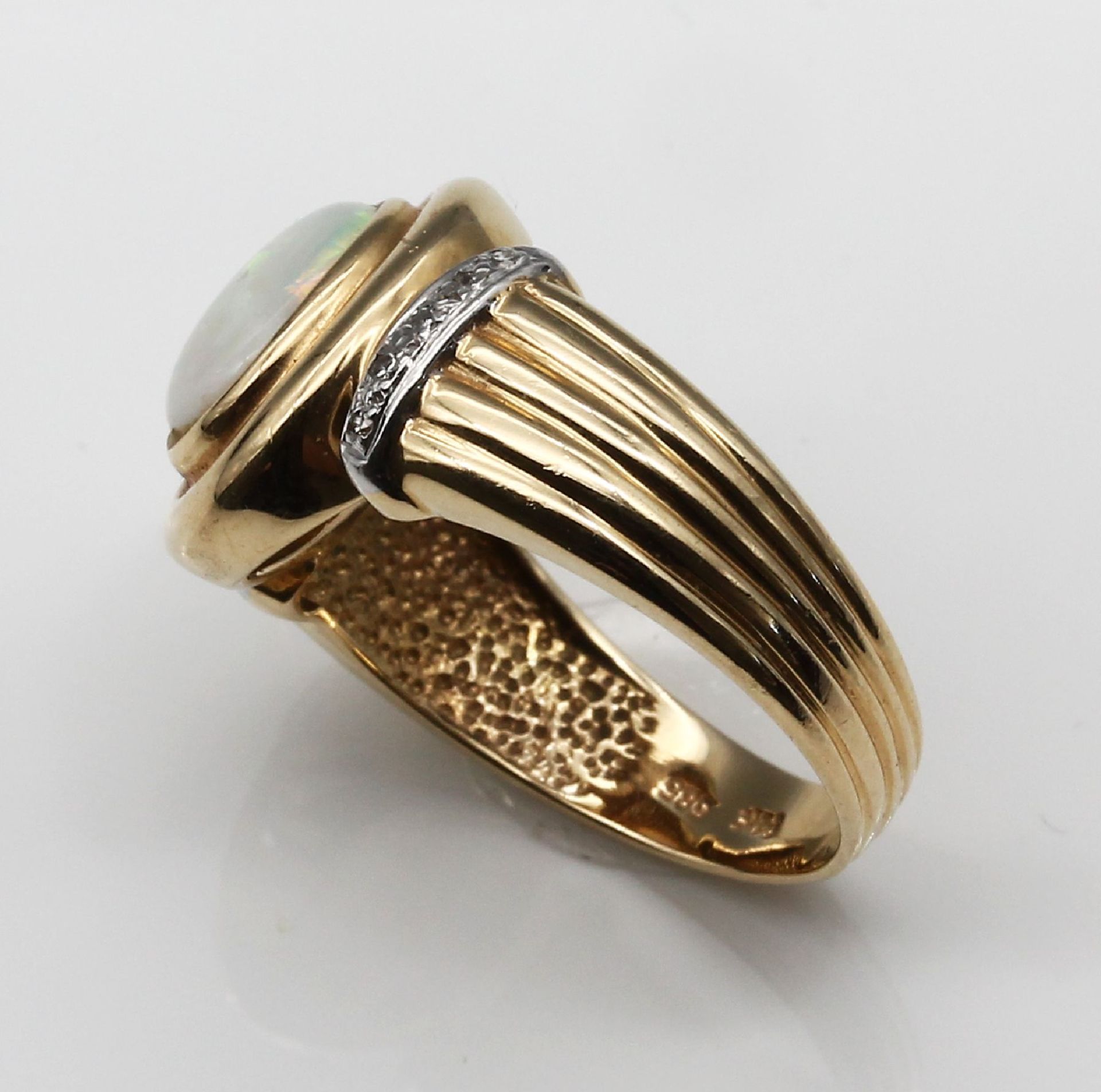 14 kt Gold Ring mit Opal und Diamanten,   GG 585/000, - Bild 3 aus 4