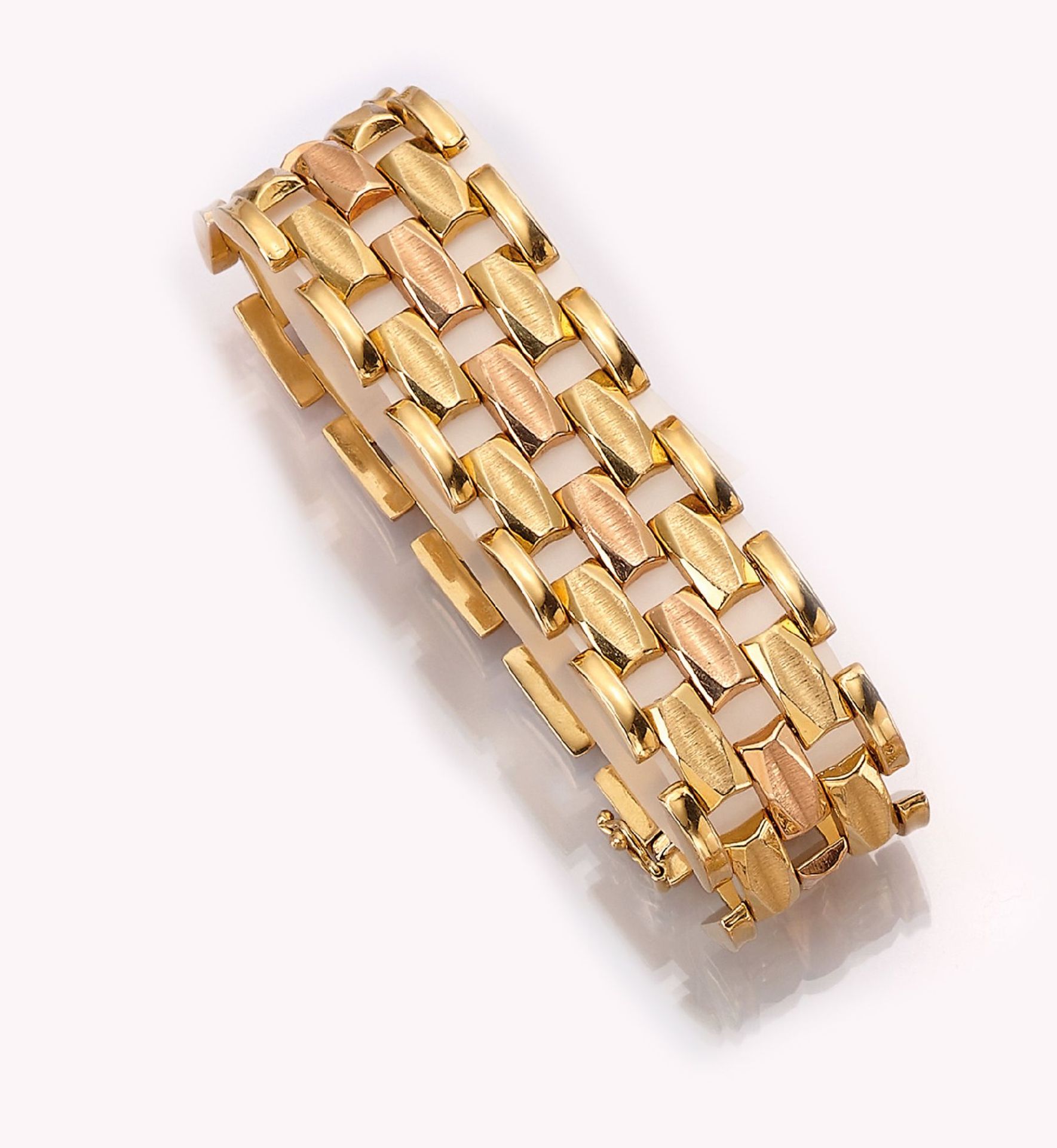 18 kt Gold Armband,   ca. 45 g, GG/RG 750/000, 1 Reihe in
