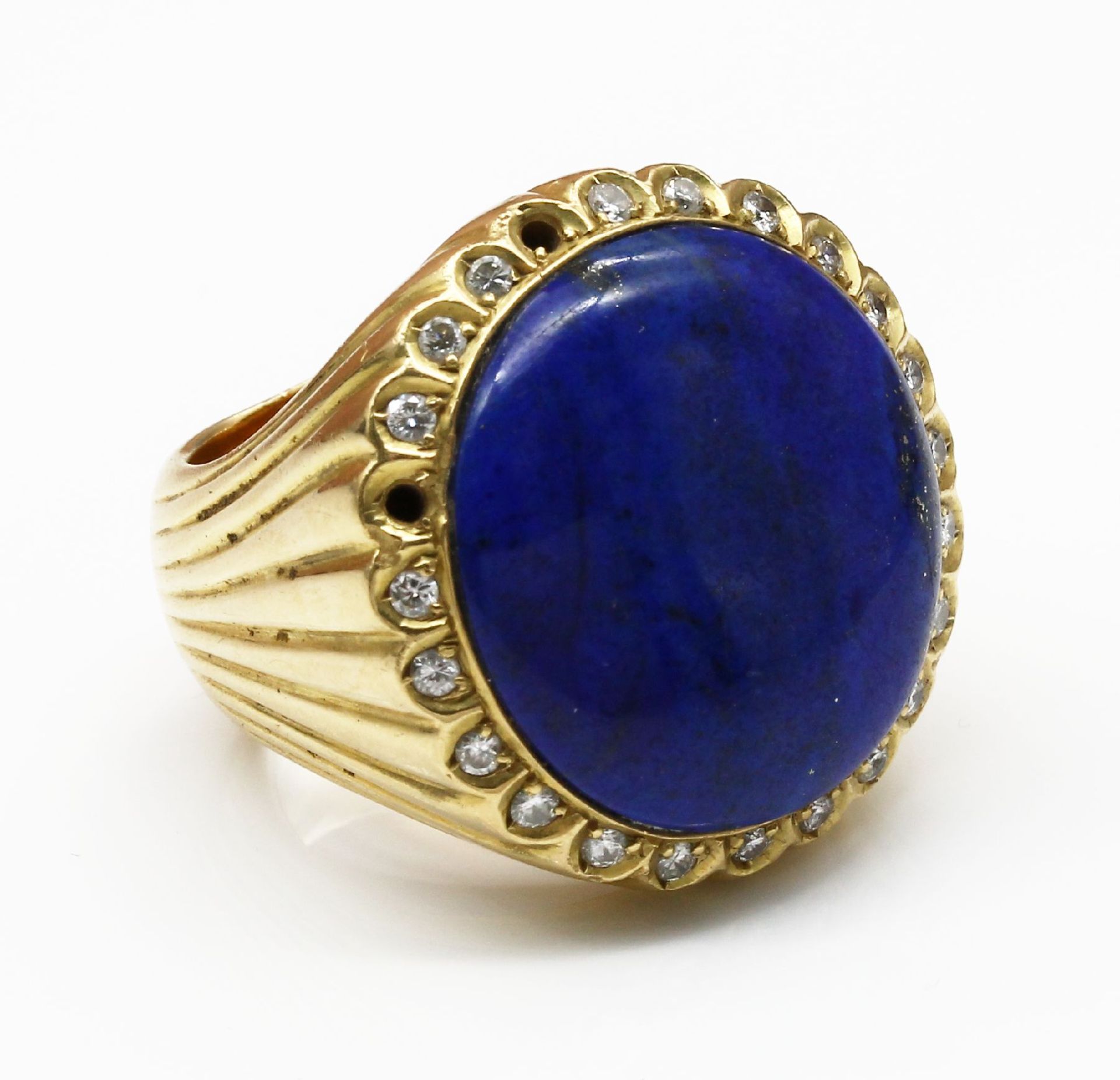 18 kt Gold Lapislazuli Brillant Ring,   GG 750/000, gepr., - Bild 2 aus 7