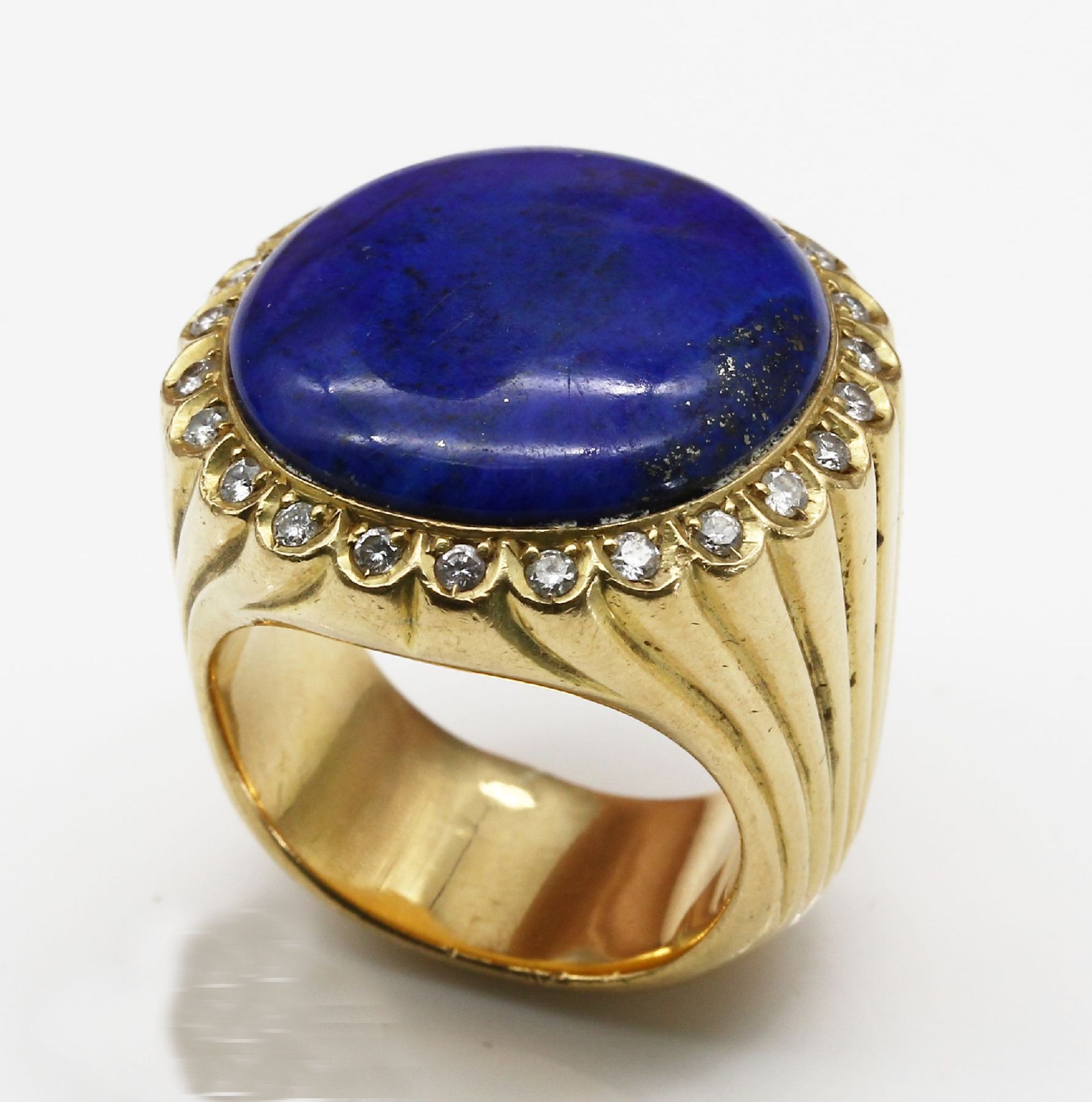 18 kt Gold Lapislazuli Brillant Ring,   GG 750/000, gepr., - Bild 3 aus 7