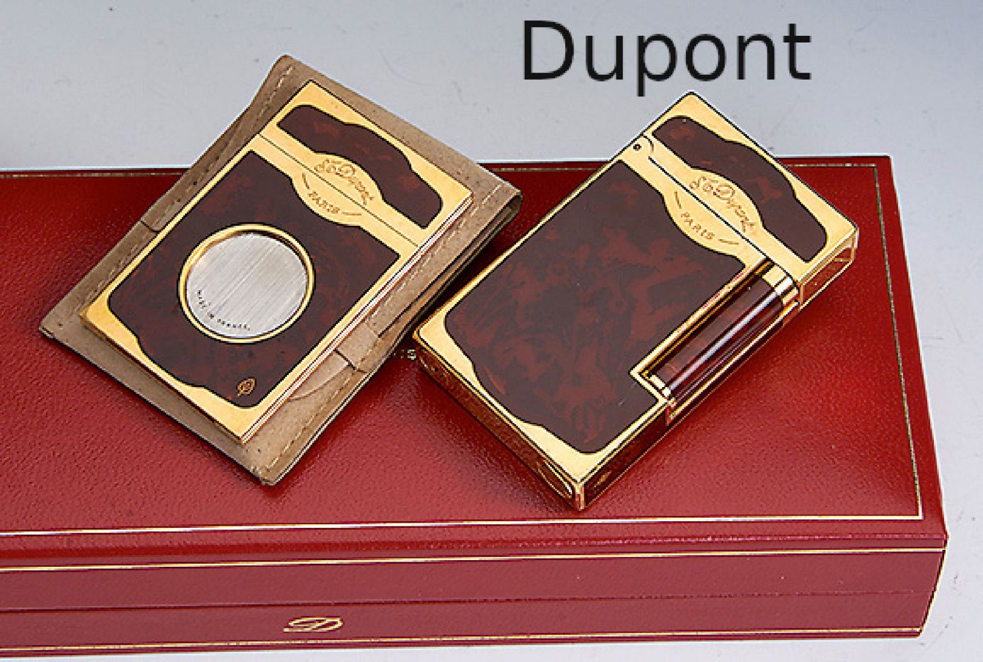DUPONT Feuerzeug mit Zigarrenschneider, Metall verg.,