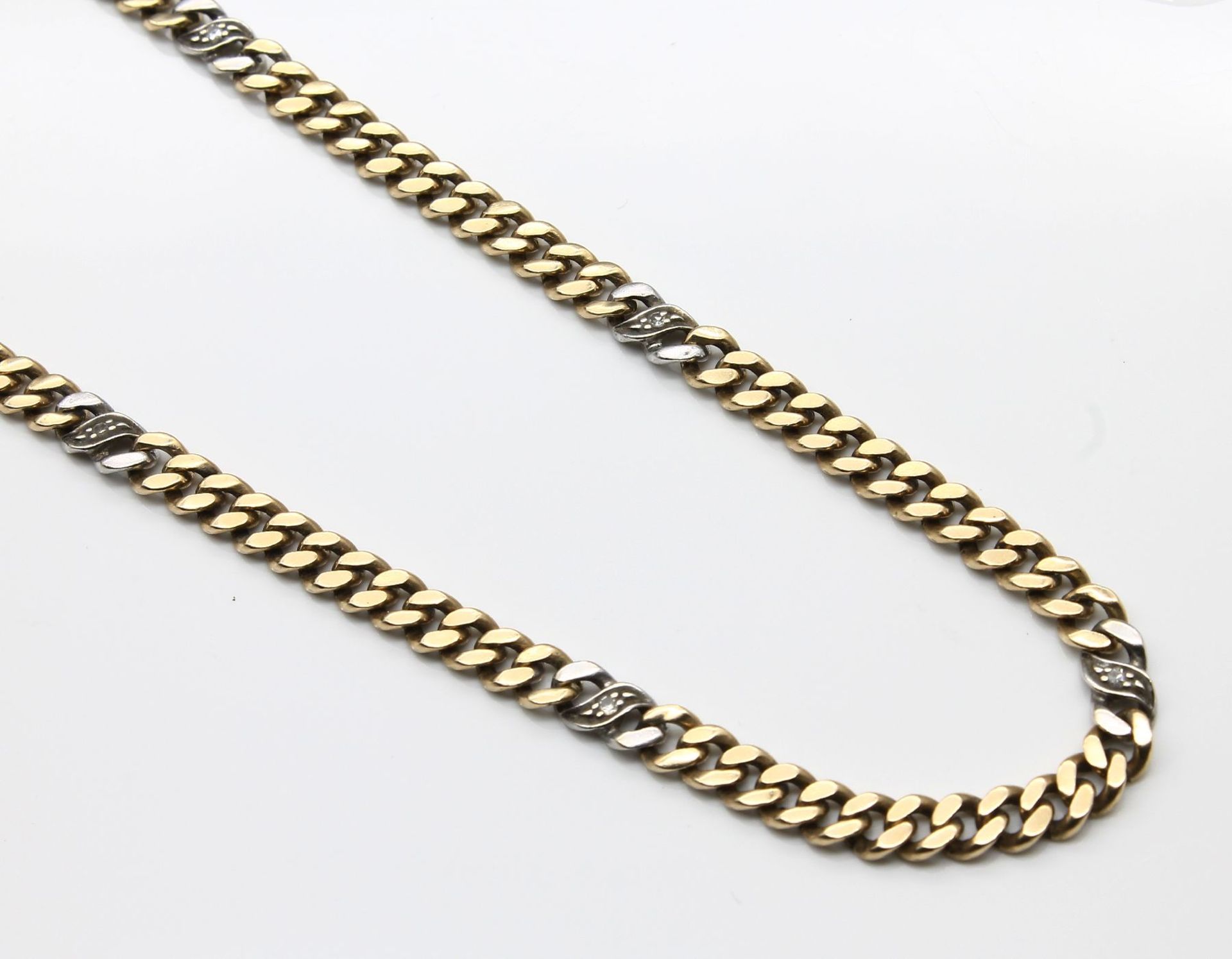 14 kt Gold Diamant-Flachpanzercollier,   GG/WG 585/000,