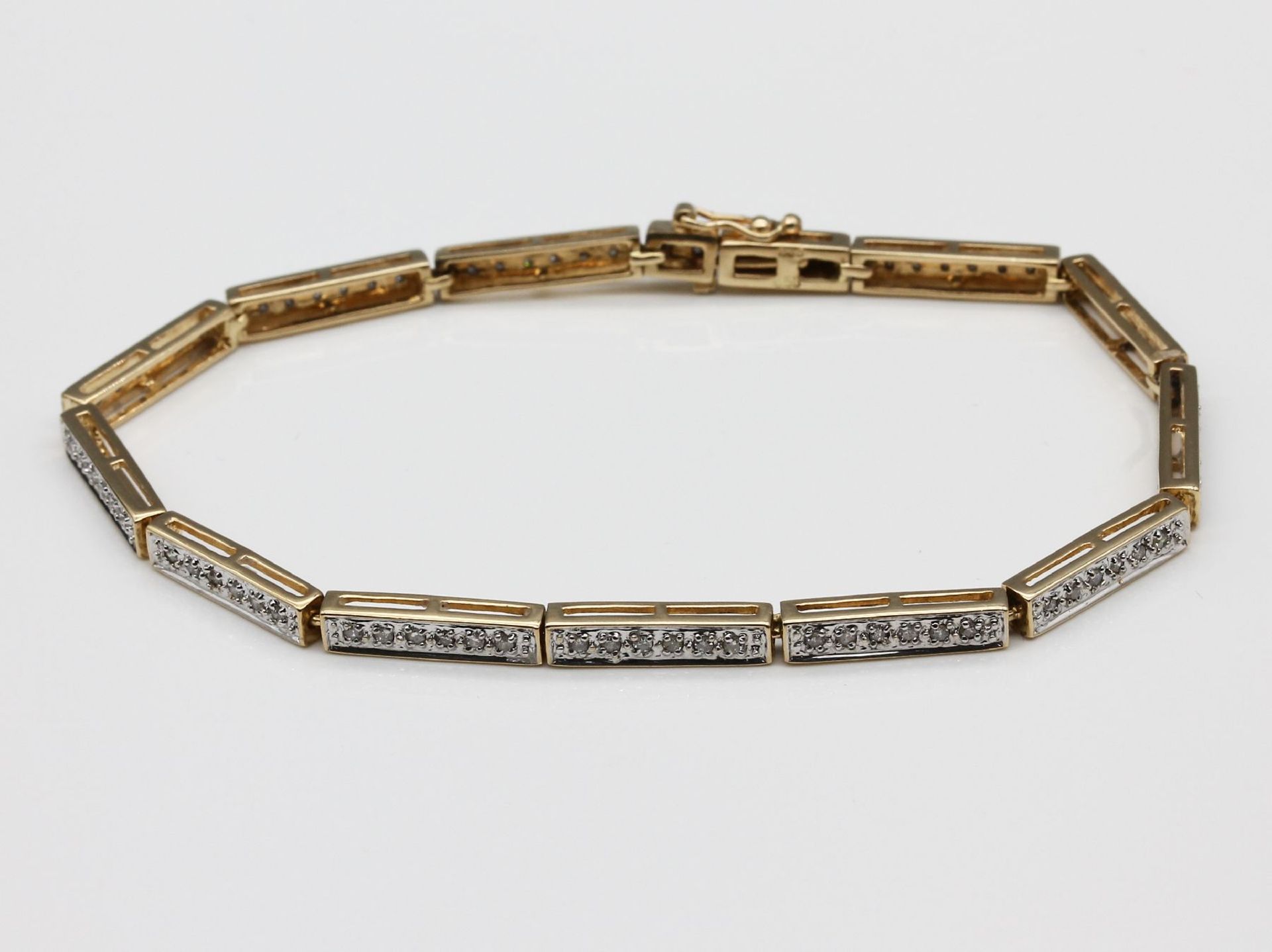 14 kt Gold Diamant-Armband,   GG/WG 585/000, rechteckige - Bild 2 aus 5