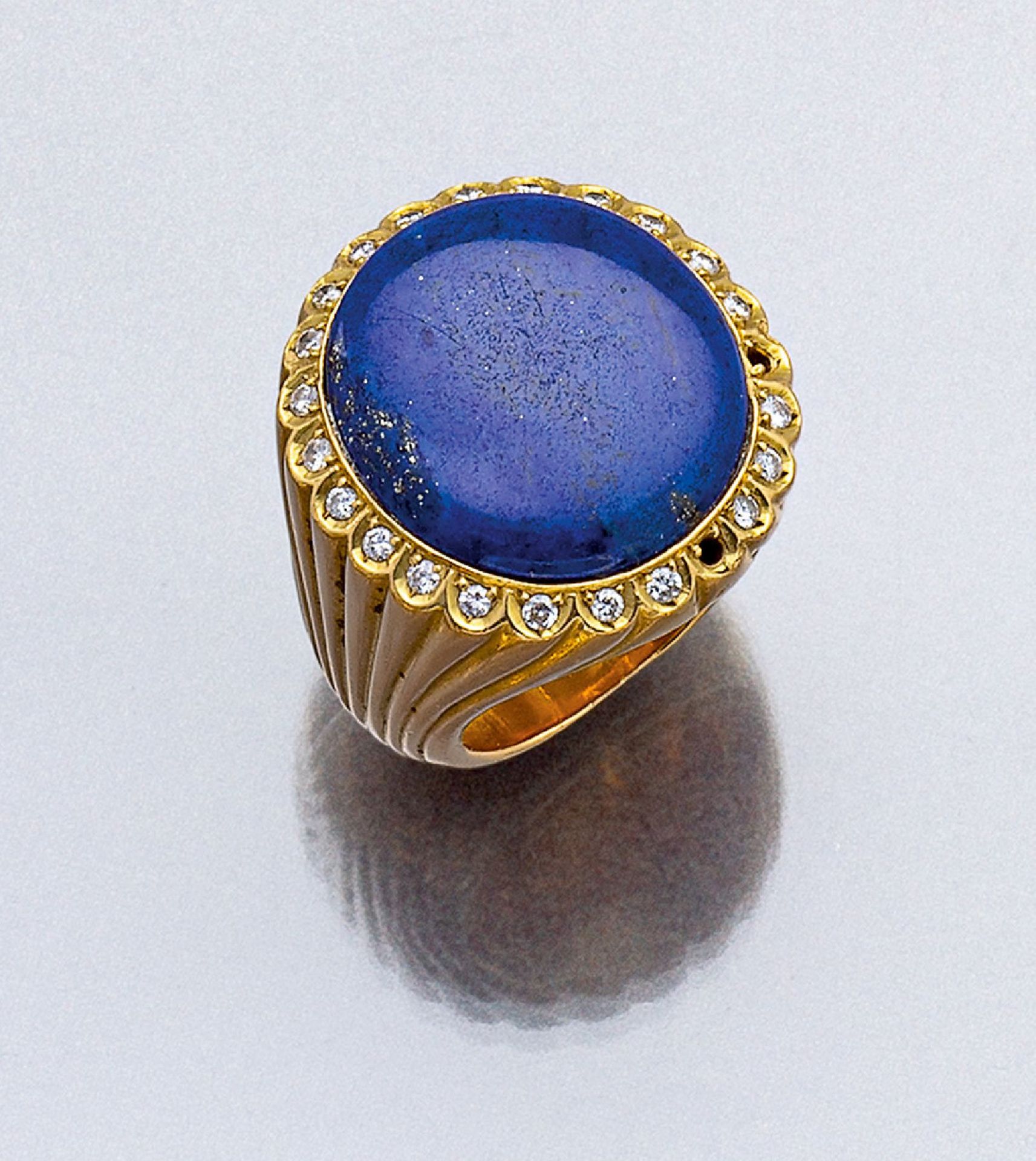 18 kt Gold Lapislazuli Brillant Ring,   GG 750/000, gepr.,