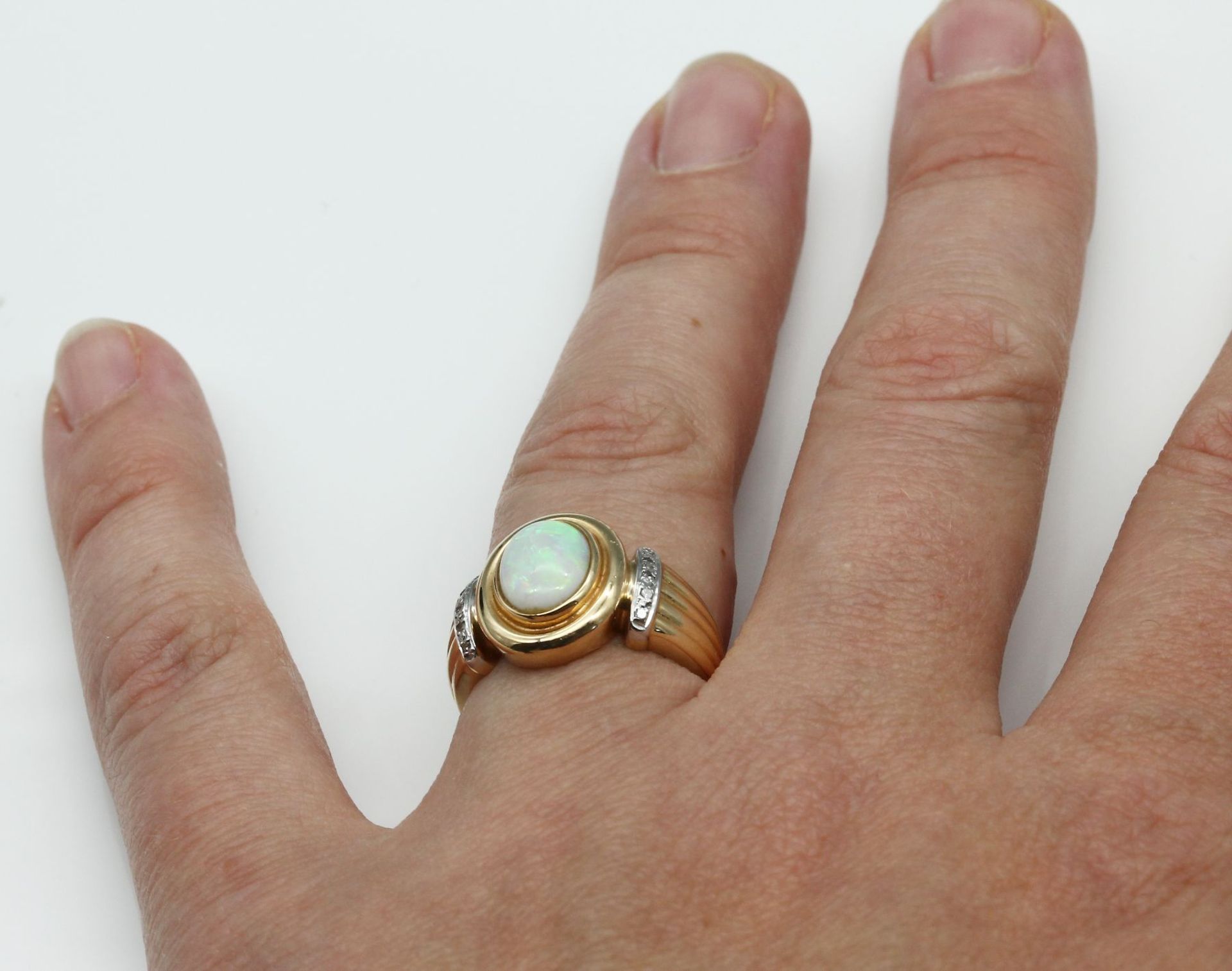 14 kt Gold Ring mit Opal und Diamanten,   GG 585/000, - Bild 4 aus 4