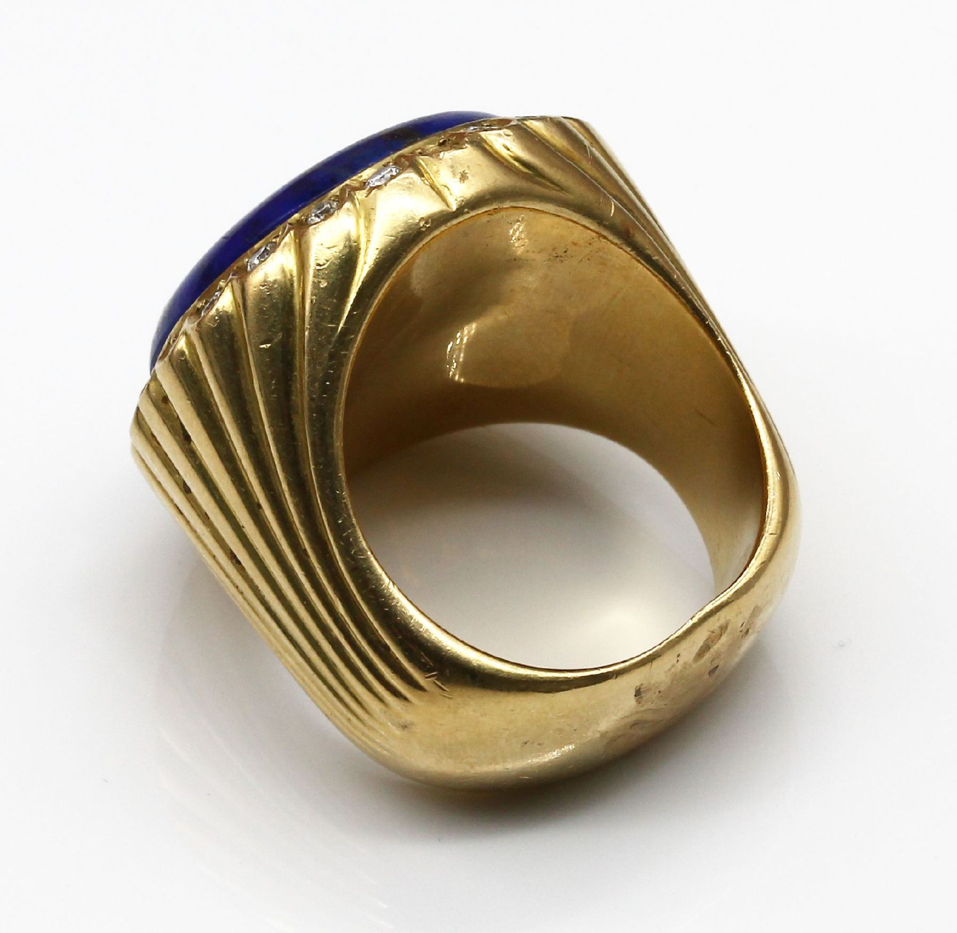 18 kt Gold Lapislazuli Brillant Ring,   GG 750/000, gepr., - Bild 7 aus 7