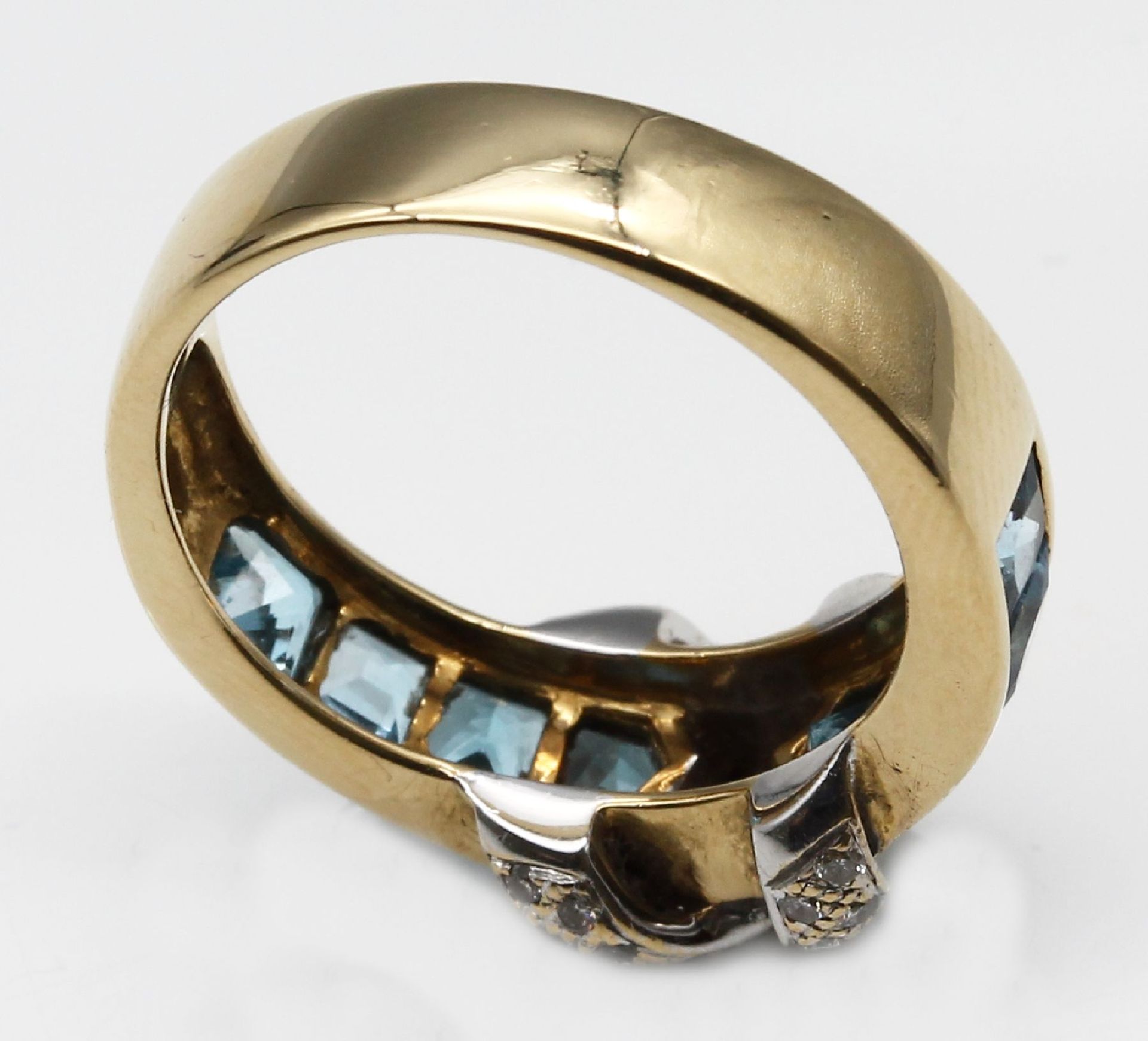 18 kt Gold Topas-Diamant-Ring,   GG/WG 750/ 000, 8 facett. - Bild 4 aus 5