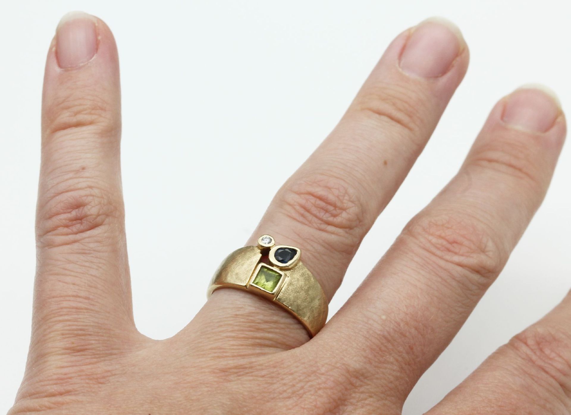 14 kt Gold Ring mit Farbsteinen und Diamant, GG 585/000, - Bild 4 aus 4