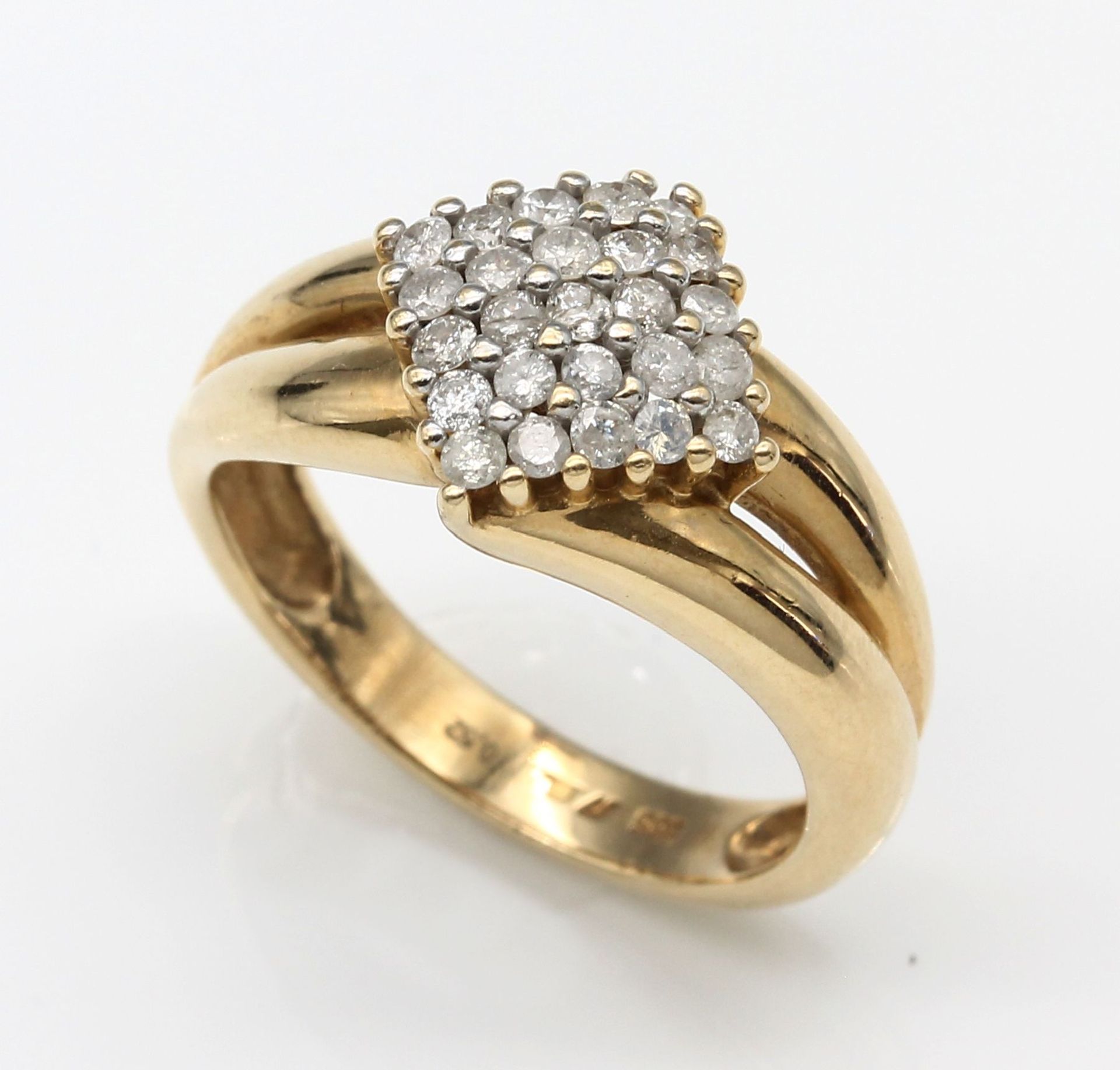 14 kt Gold Brillant-Ring, GG/WG 585/000,   25 Brillanten