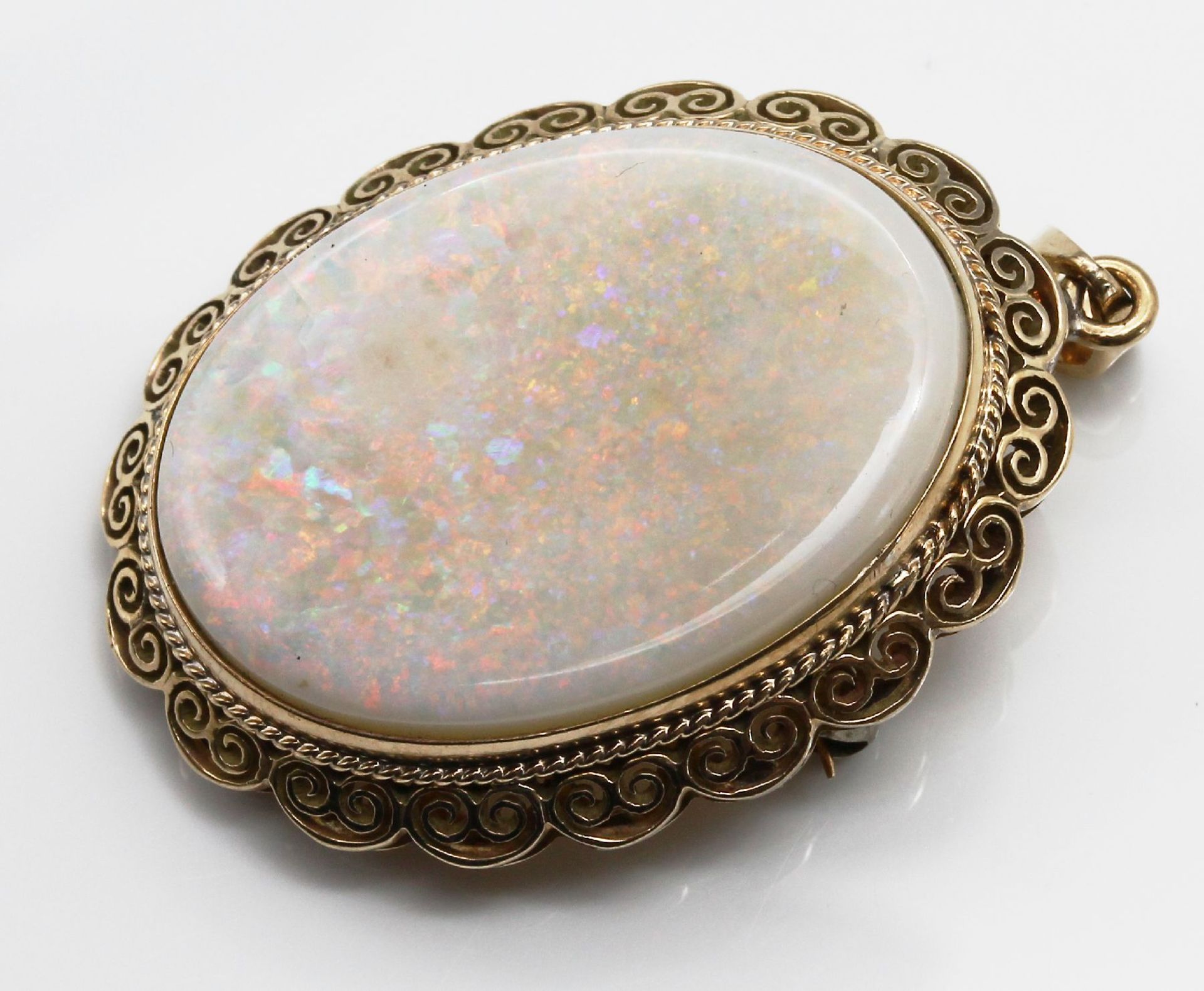 8 kt Gold Opal-Brosche/Anhänger, GG 333/000,   ovaler - Bild 2 aus 3