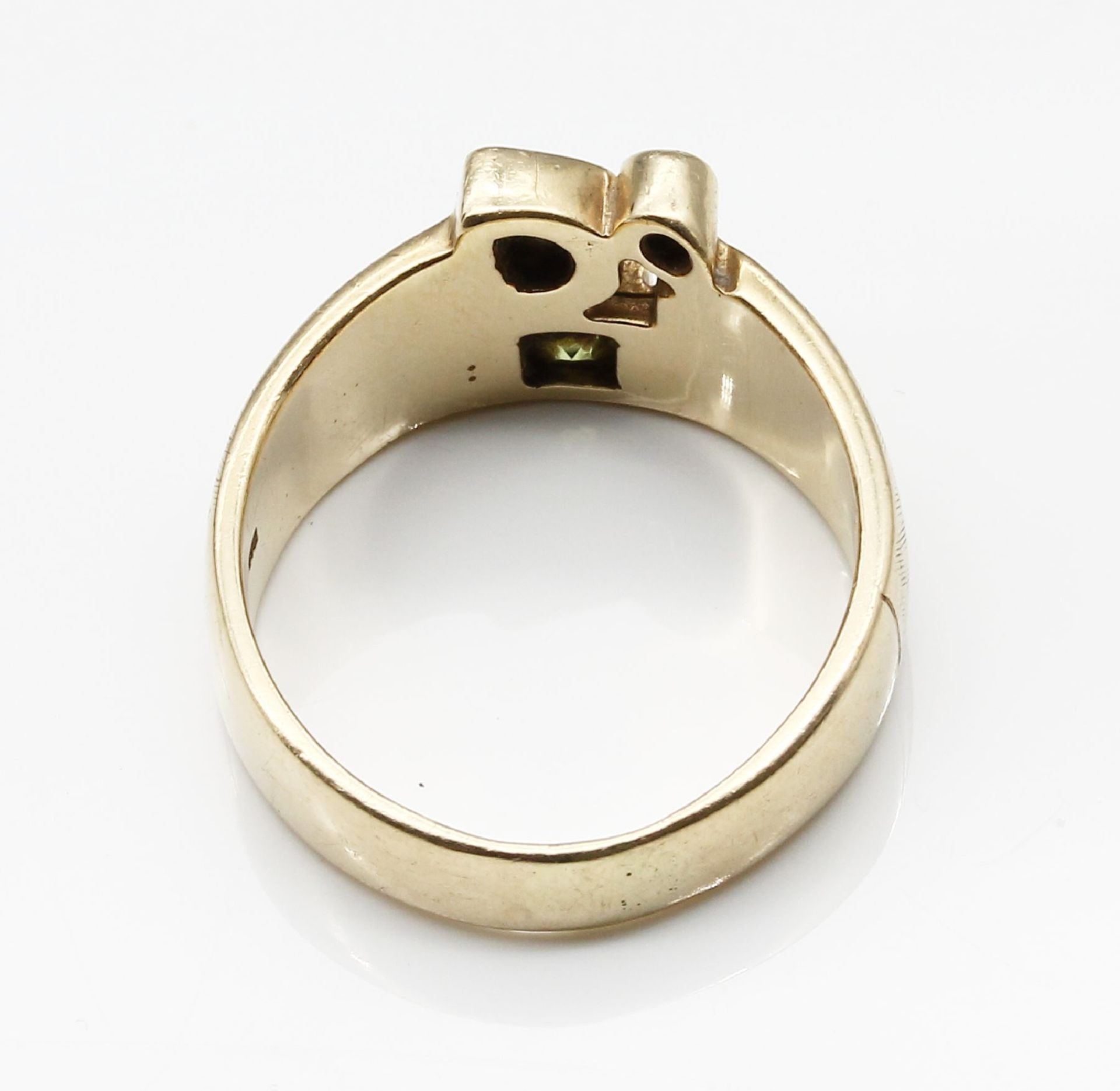 14 kt Gold Ring mit Farbsteinen und Diamant, GG 585/000, - Bild 3 aus 4