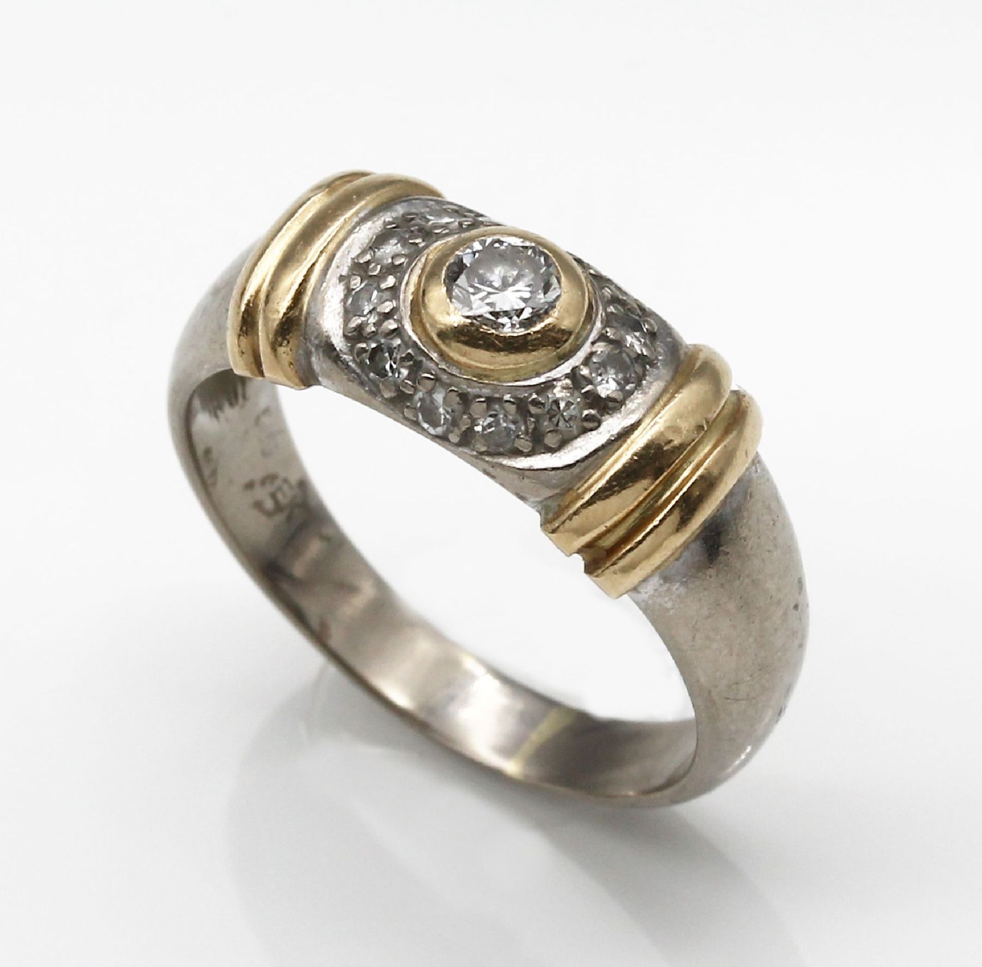 14 kt Gold Diamant-Ring, GG/WG 585/000, 1 Brillant und - Image 2 of 4