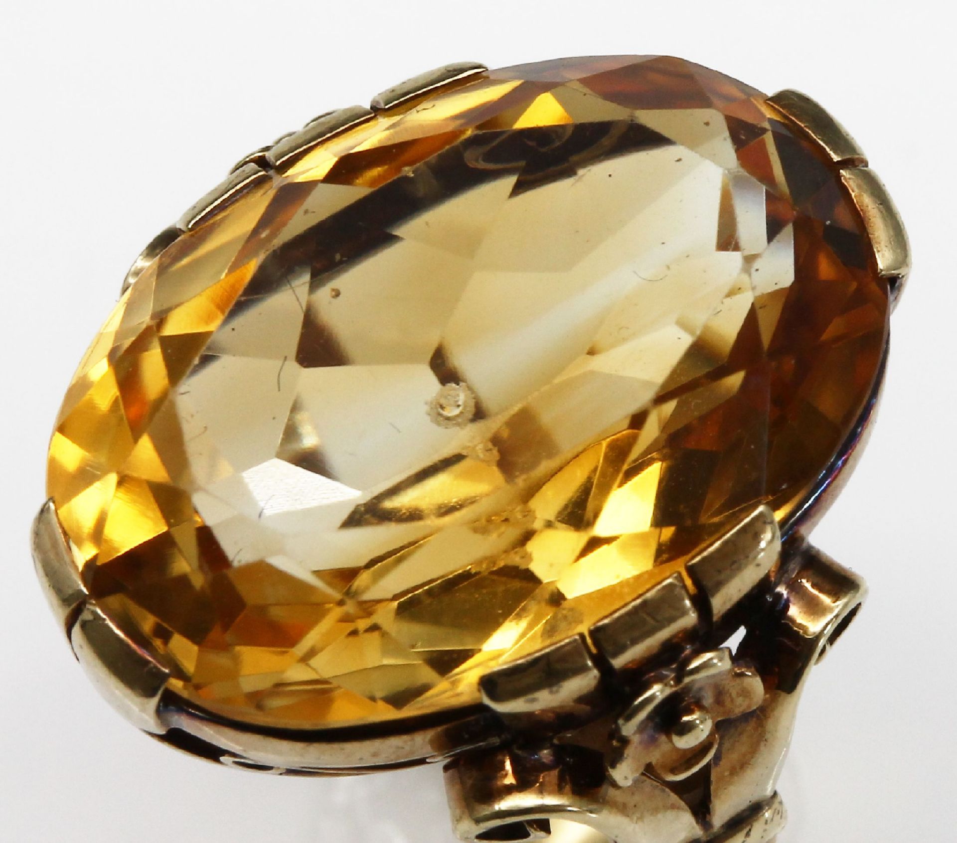14 kt Gold Citrin-Ring, GG 585/000 gepr., um 1930-40, - Image 3 of 6