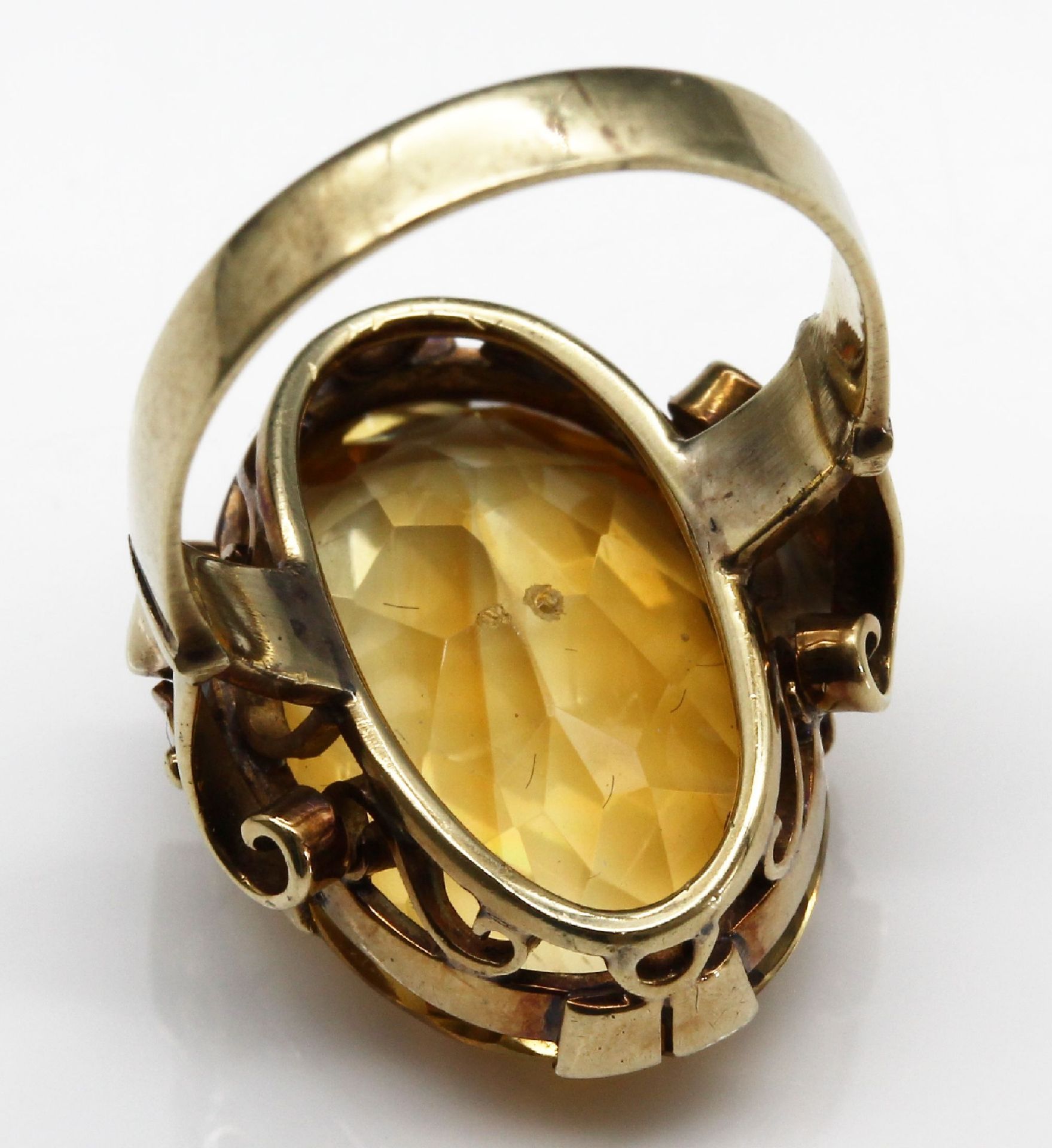14 kt Gold Citrin-Ring, GG 585/000 gepr., um 1930-40, - Image 4 of 6