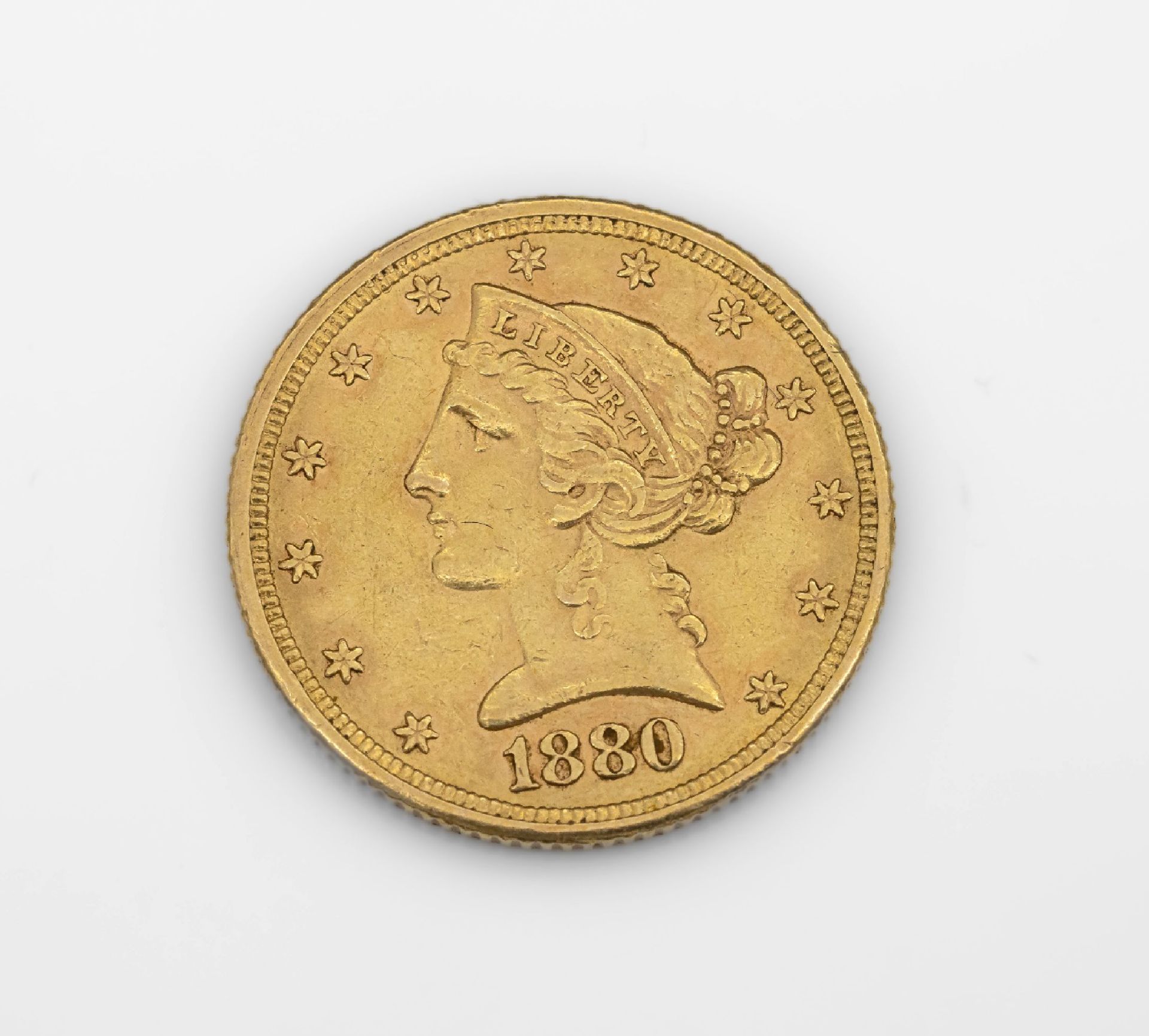 Goldmünze 5 Dollar USA 1880, Liberty Head und