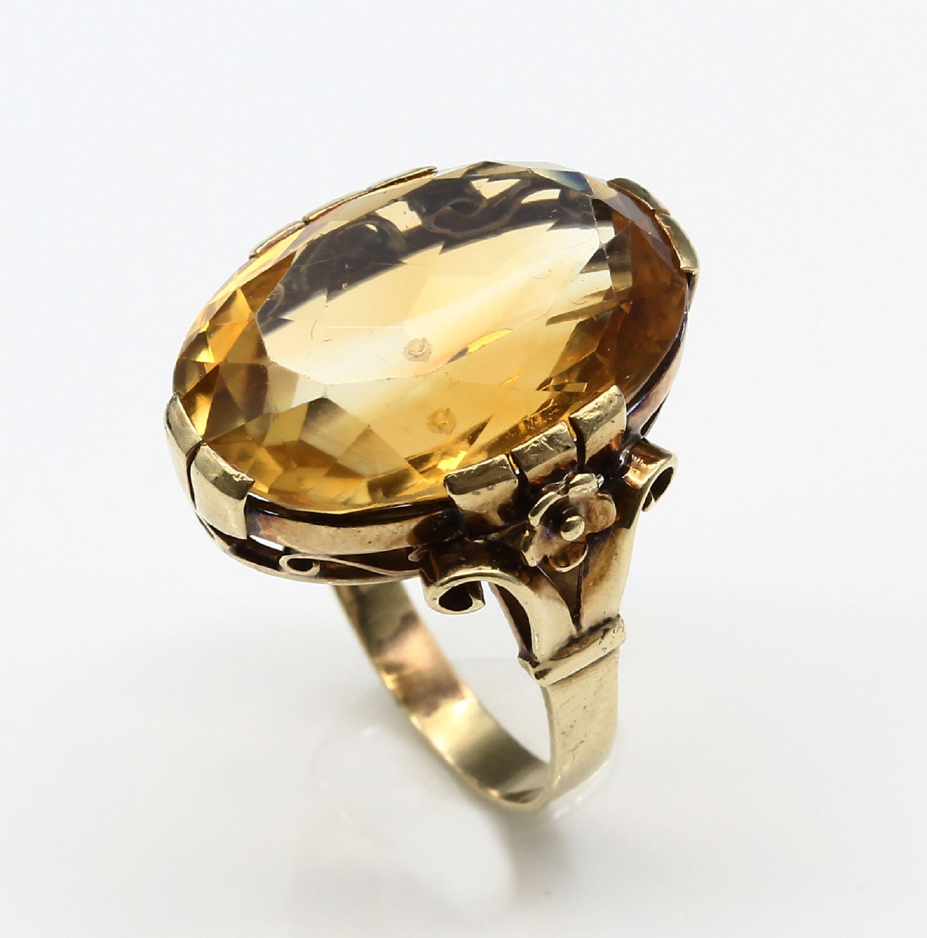 14 kt Gold Citrin-Ring, GG 585/000 gepr., um 1930-40, - Image 2 of 6