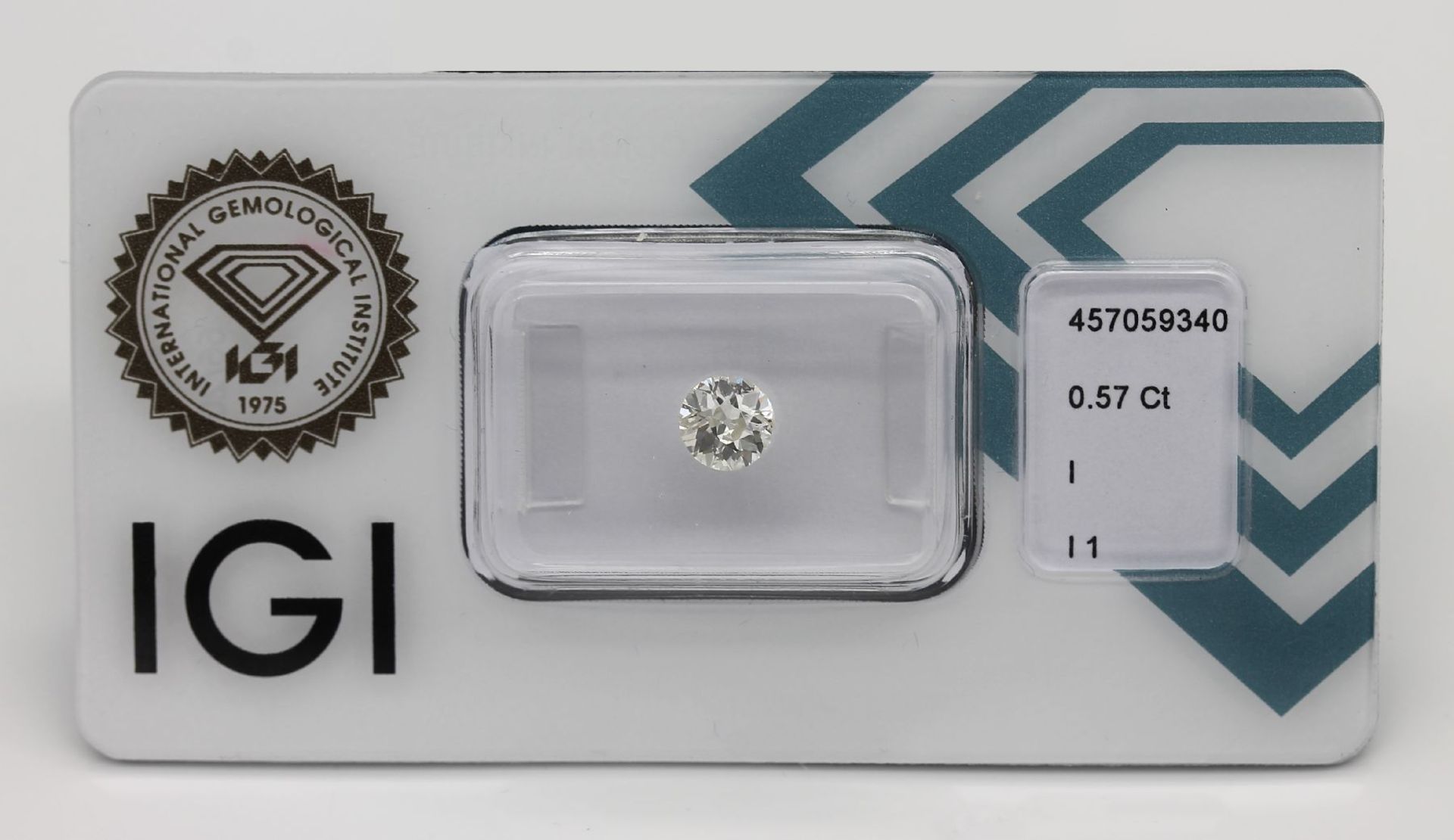 Diamant 0.57 ct l. get. Weiß(I)/p1,(besch.) verschweißt,