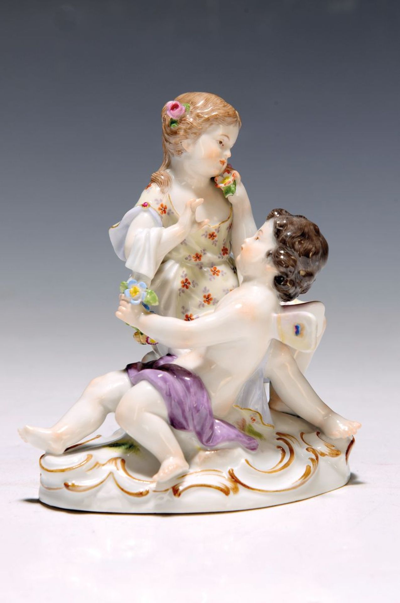 Porzellangruppe, Meissen, um 1900, Paar Amoretten als