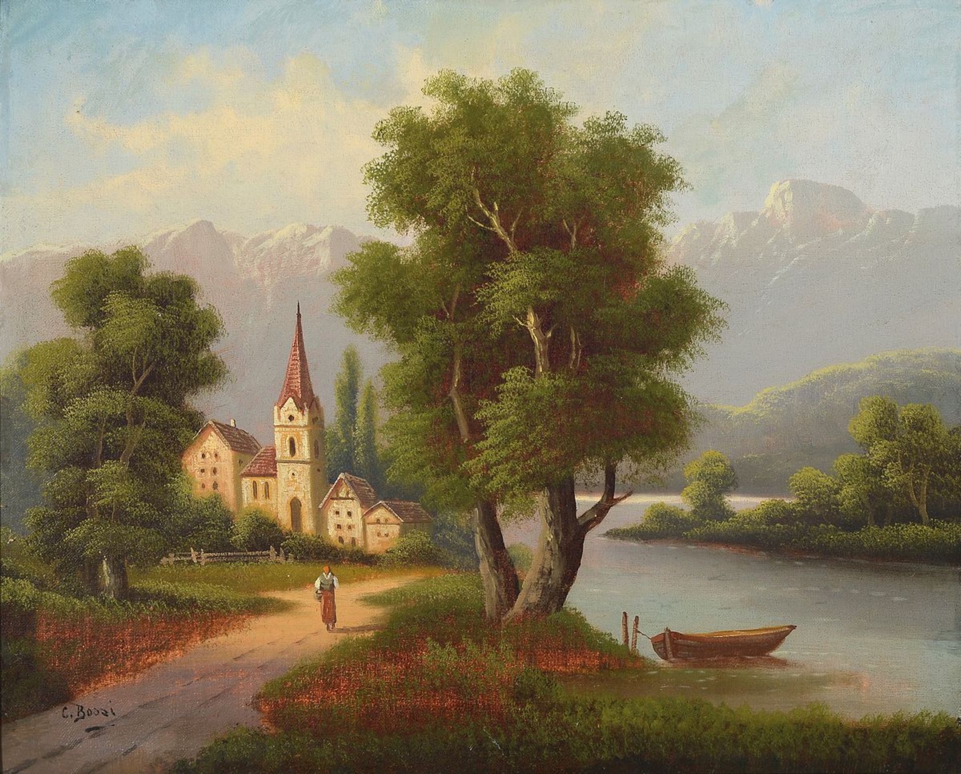 C. Bossi, 2. Hälfte 19. Jh., Alpenlandschaft, Öl/Lwd.,