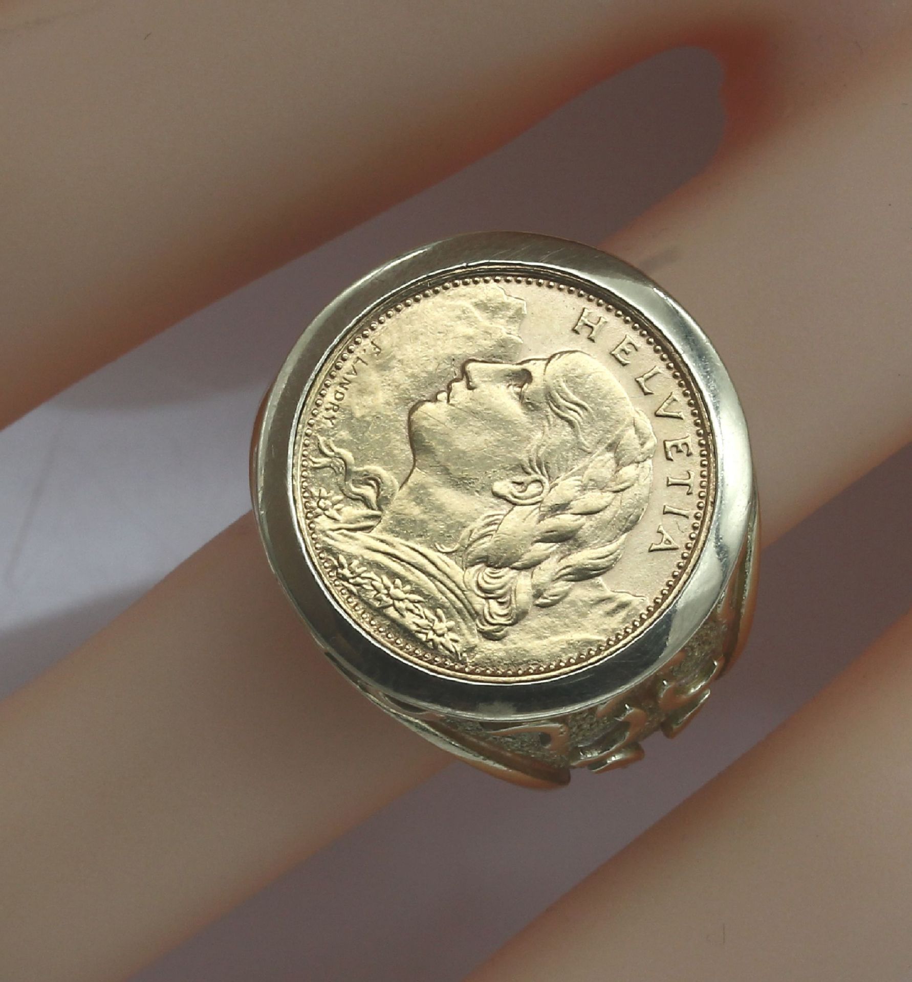 14 kt Gold Münz-Ring, GG 585/000, Siegelring mit - Image 4 of 4