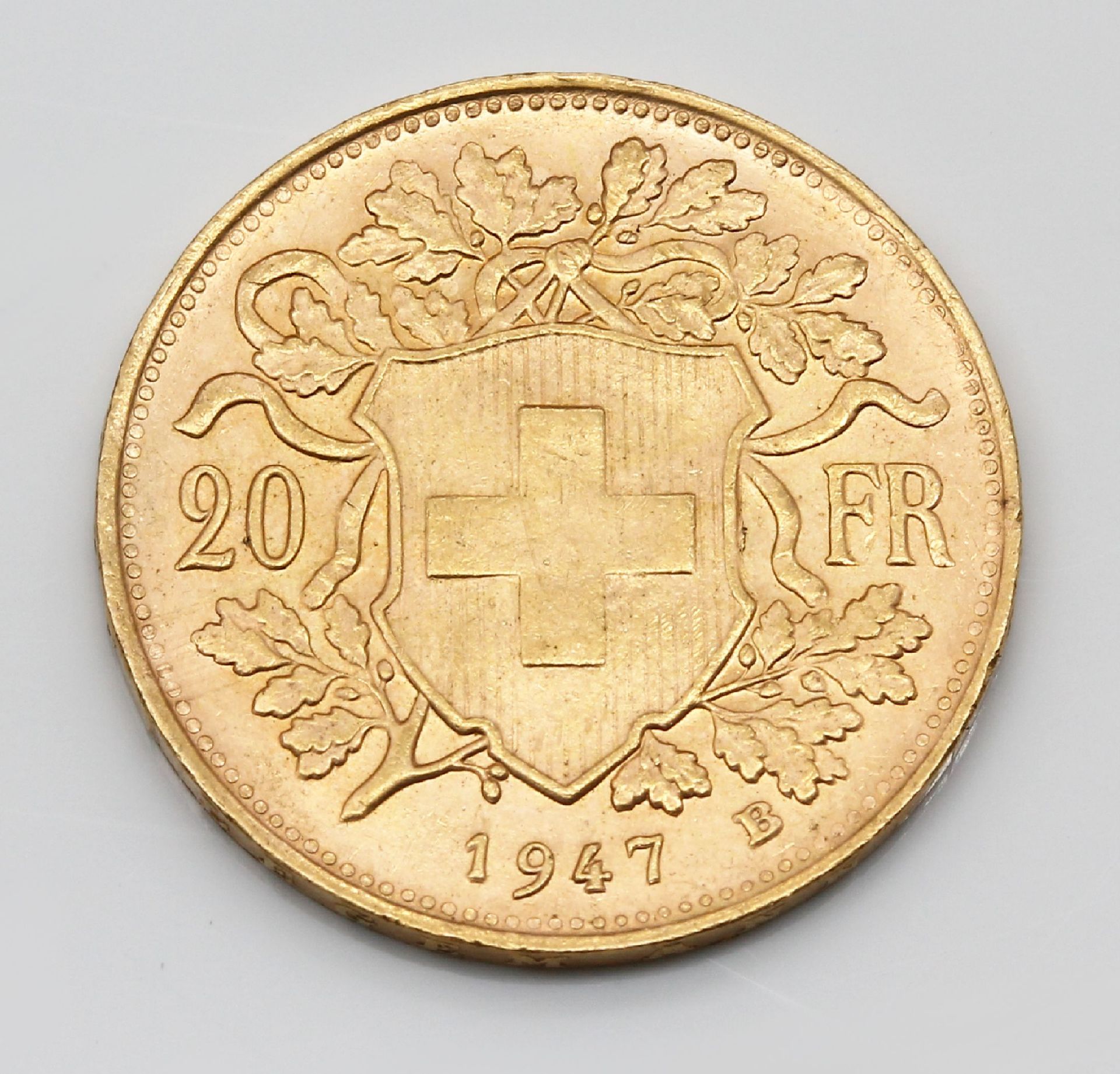 Goldmünze 20 Franken, Schweiz 1947, sogn. Vreneli, - Image 2 of 3