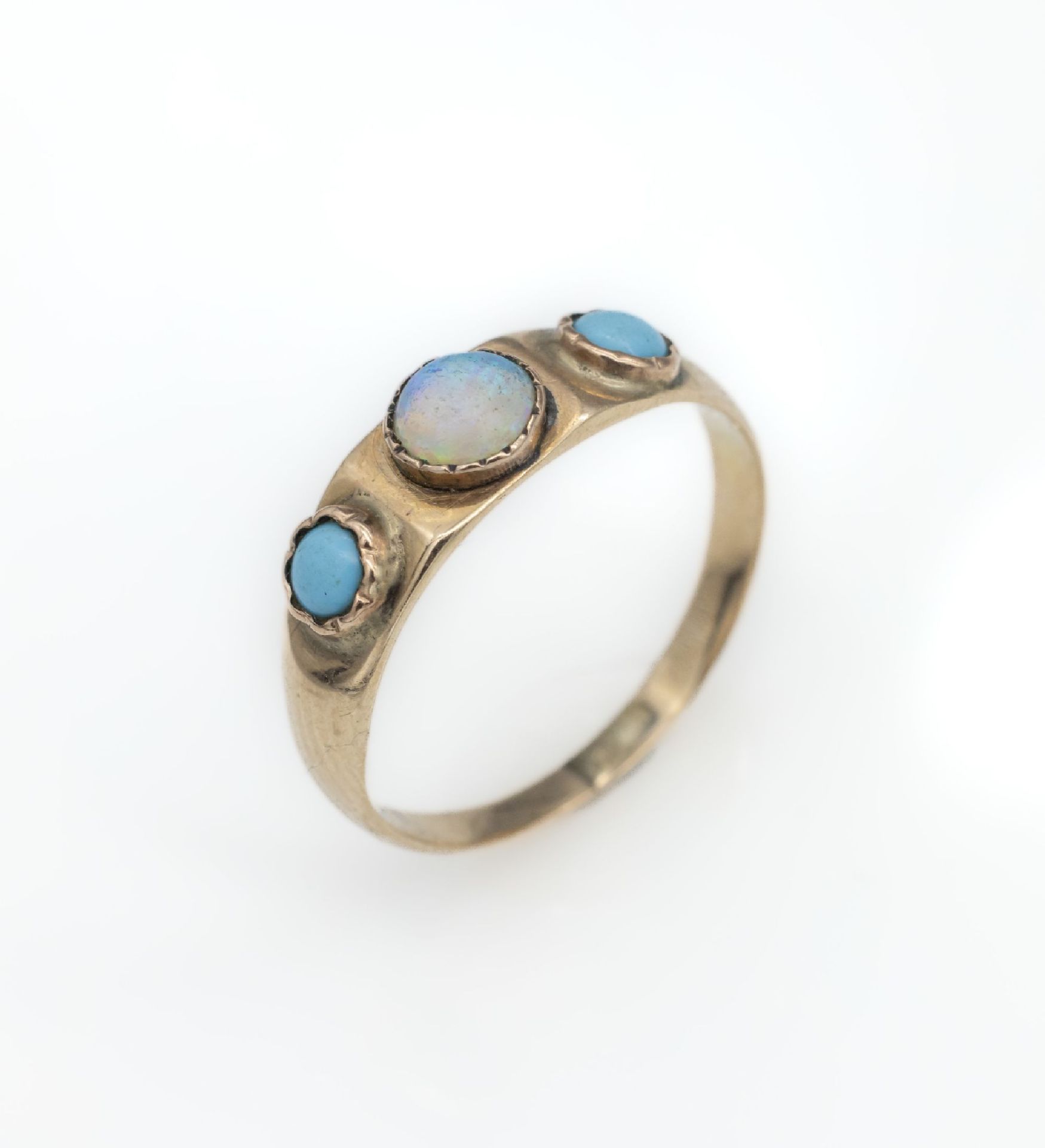 14 kt Gold Jugendstil Opal-Türkis-Ring, GG 585/000