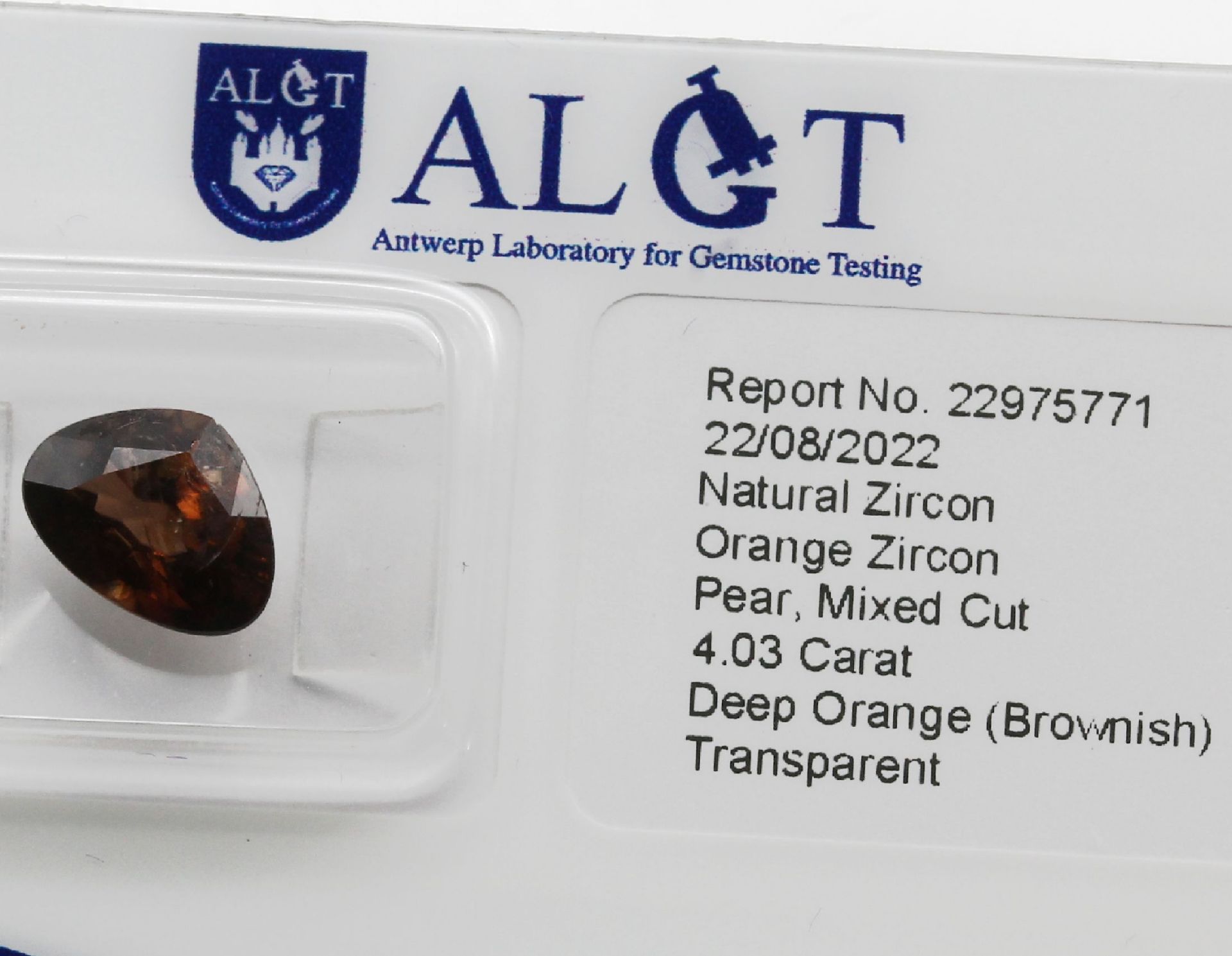 Loser Zirkon, 4.03 ct, nat., Deep Orange (Brownish),