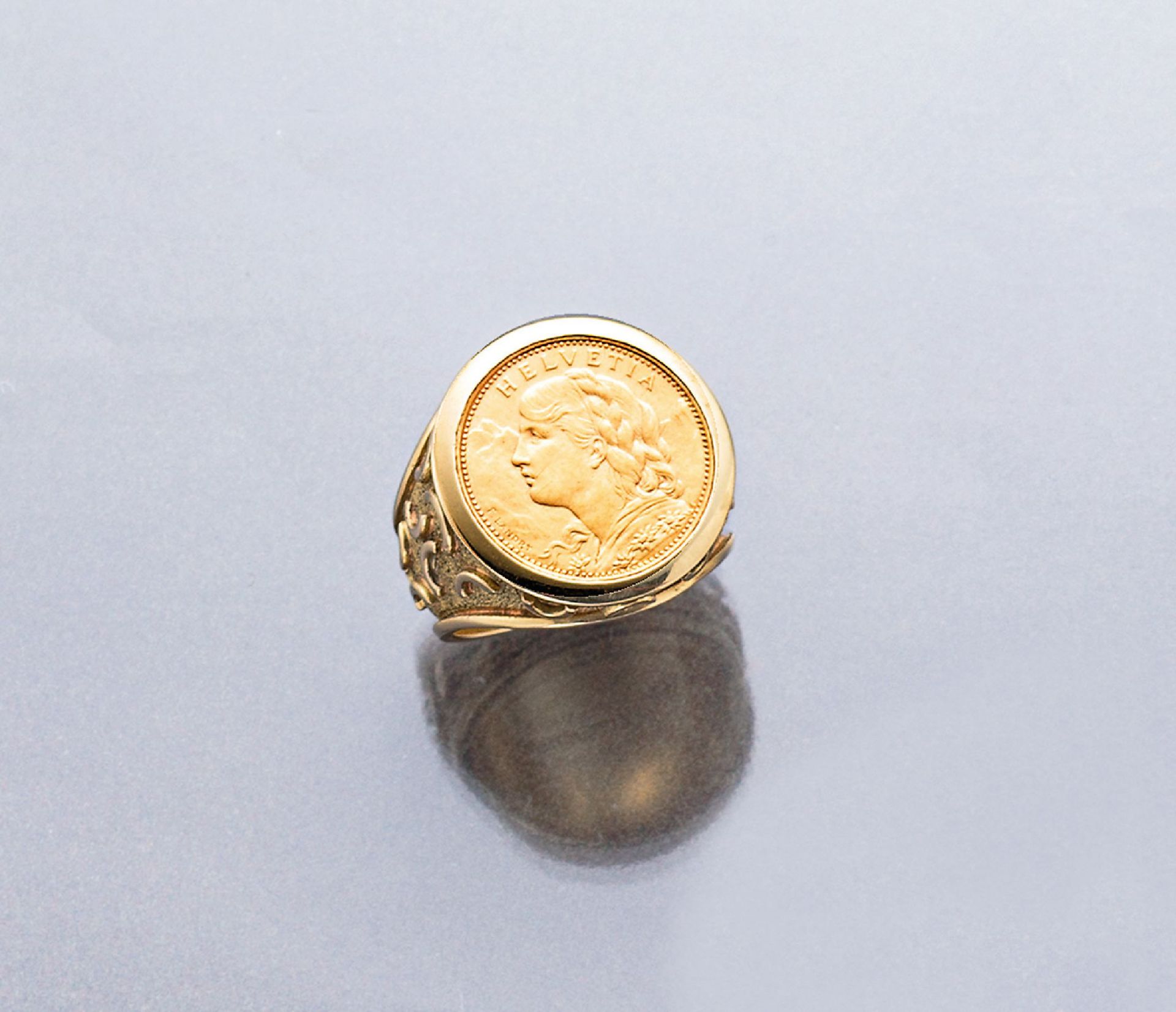 14 kt Gold Münz-Ring, GG 585/000, Siegelring mit