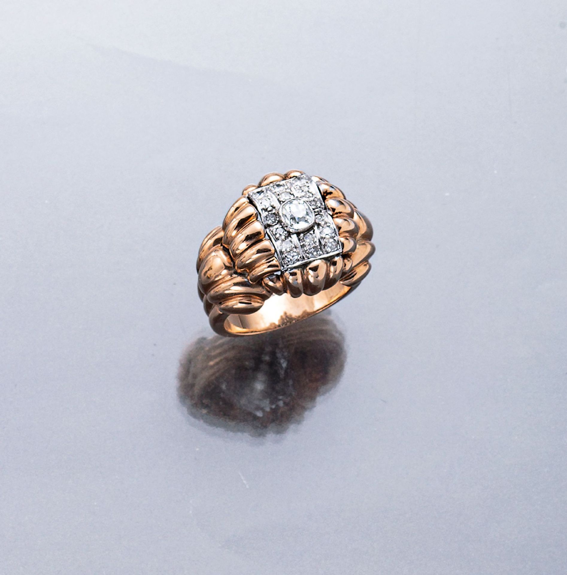 14 kt Gold Diamant-Ring, 1940er-Jahre, RG/WG 585/000,