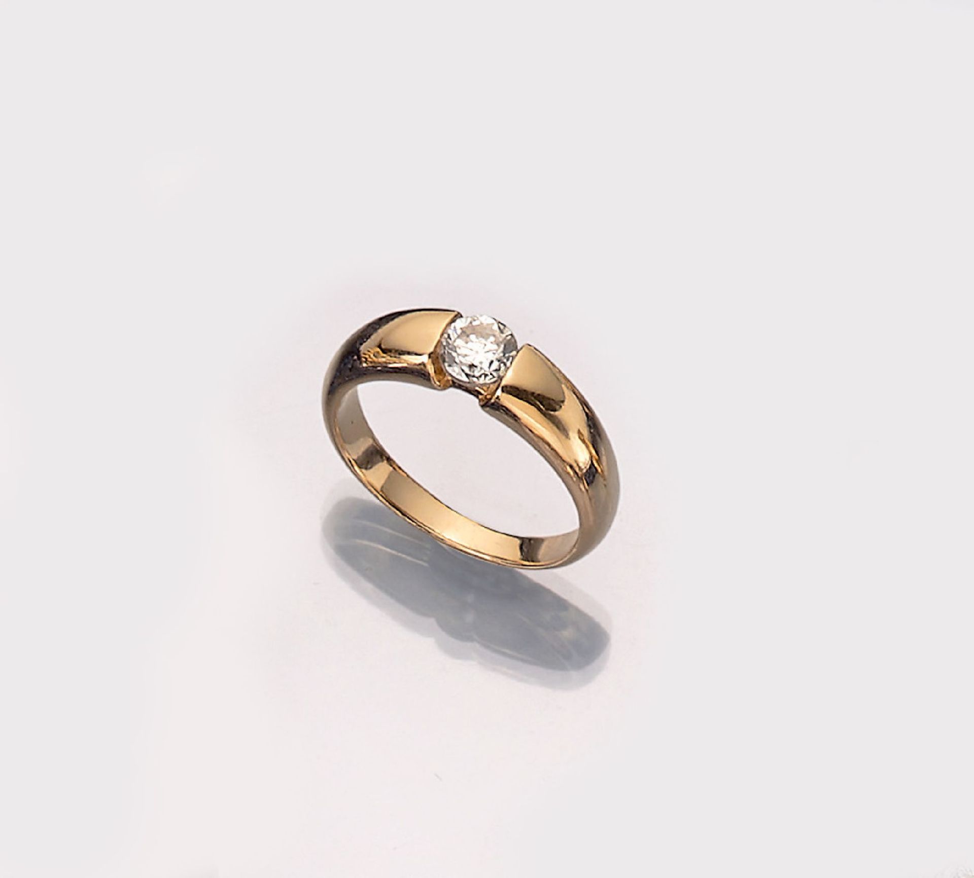 14 kt Gold Brillant-Ring, GG 585/000, 1 Brillant ca. 1.0