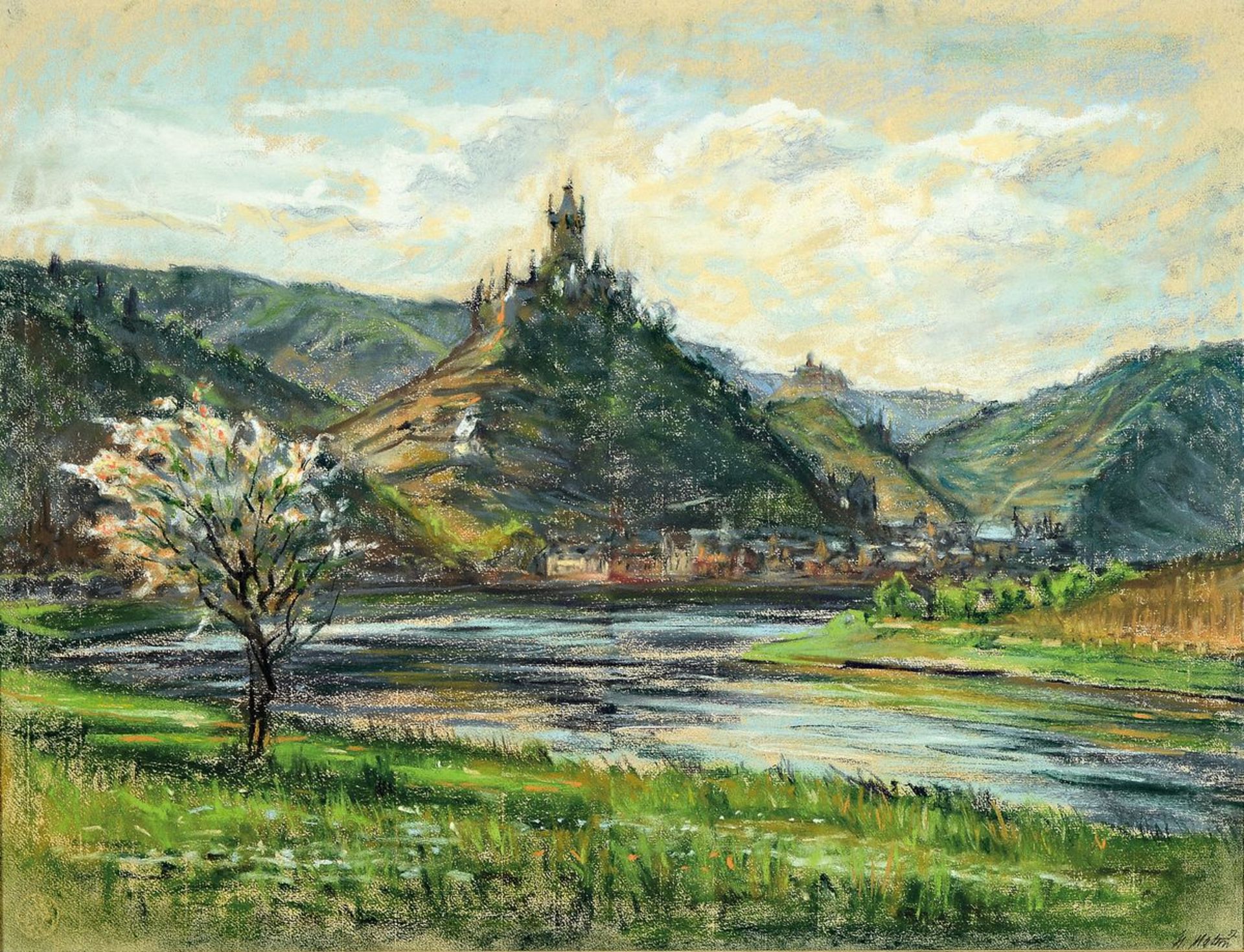 H. Matern, datiert (19)57, Blick auf Burg Cochem an der