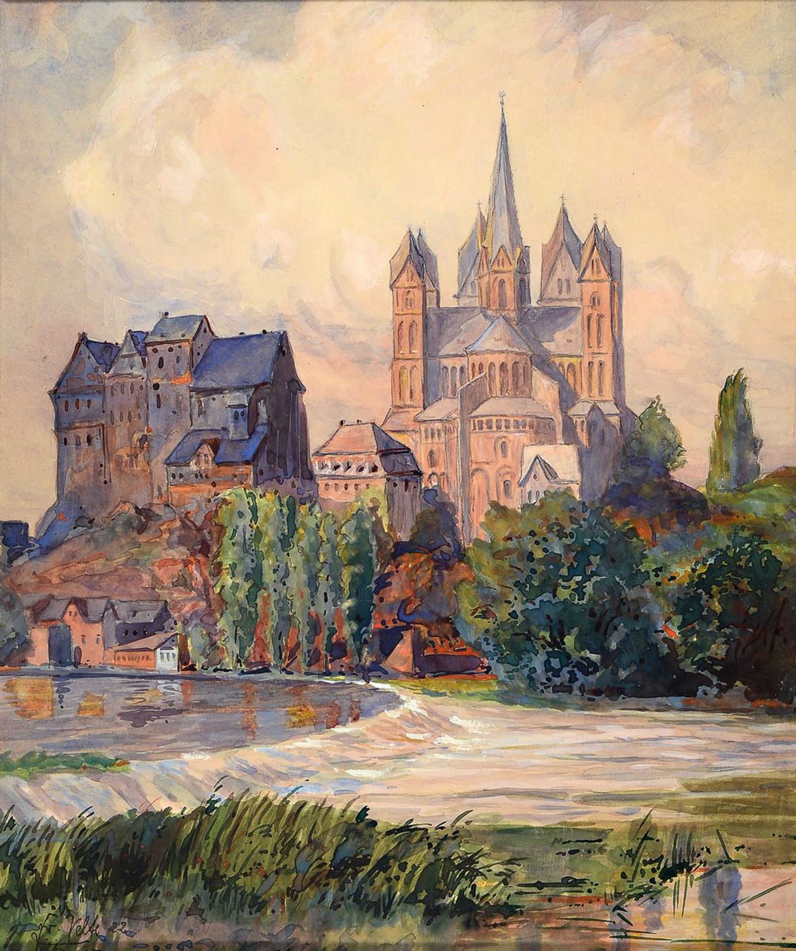 Fritz Velte, Maler um 1900, Blick auf den Limburger Dom,