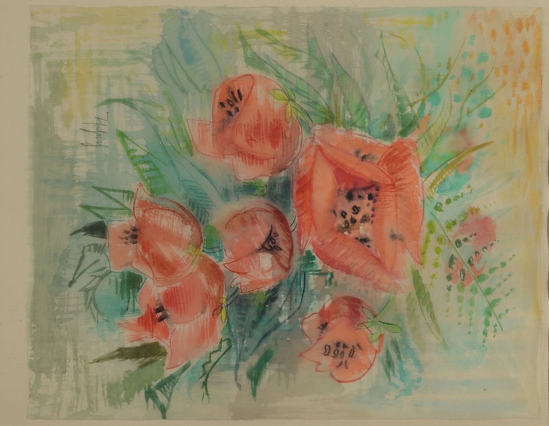 Willi Tschech, 1891 - 1975, Aquarell auf dünnem