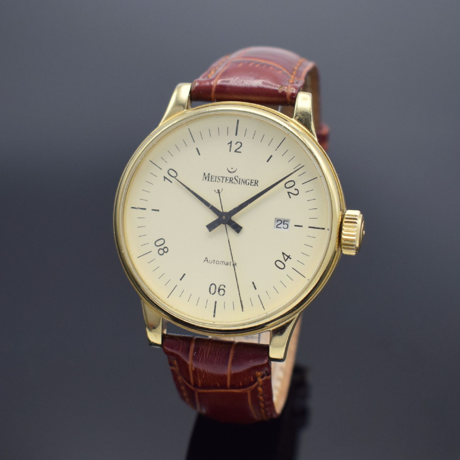 MEISTERSINGER Scripto vergoldete Herrenarmbanduhr,