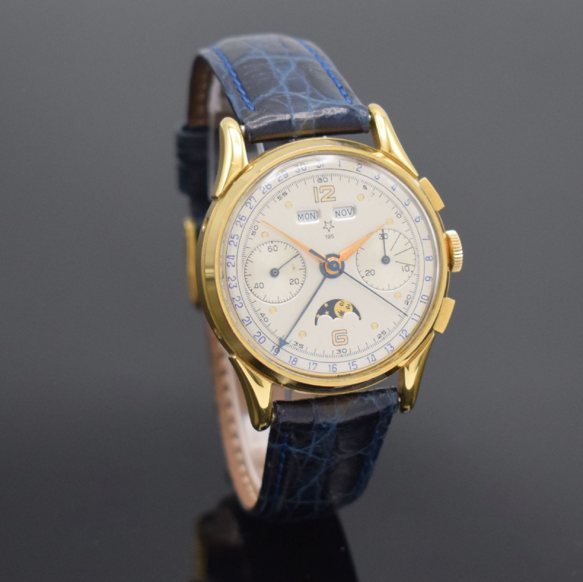 VALJOUX 195 vergoldeter Schaltradchronograph mit - Bild 5 aus 8