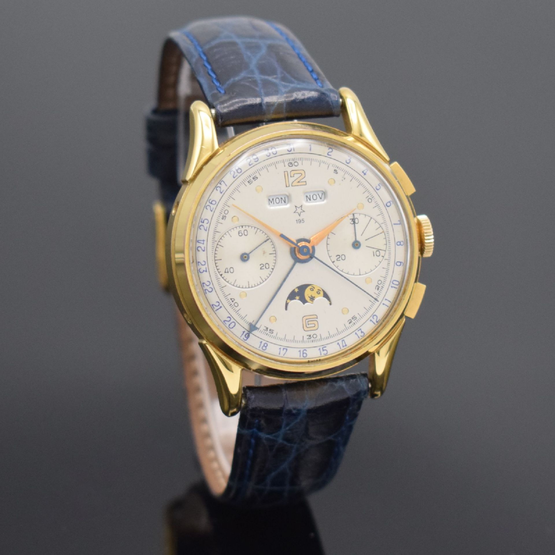 VALJOUX 195 vergoldeter Schaltradchronograph mit - Bild 6 aus 8