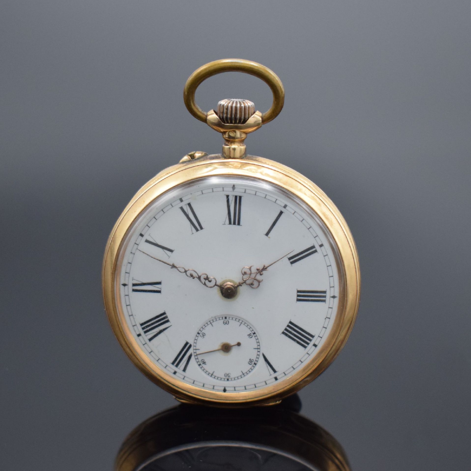 Offene Herrentaschenuhr in GG 585/000, Schweiz um 1900,