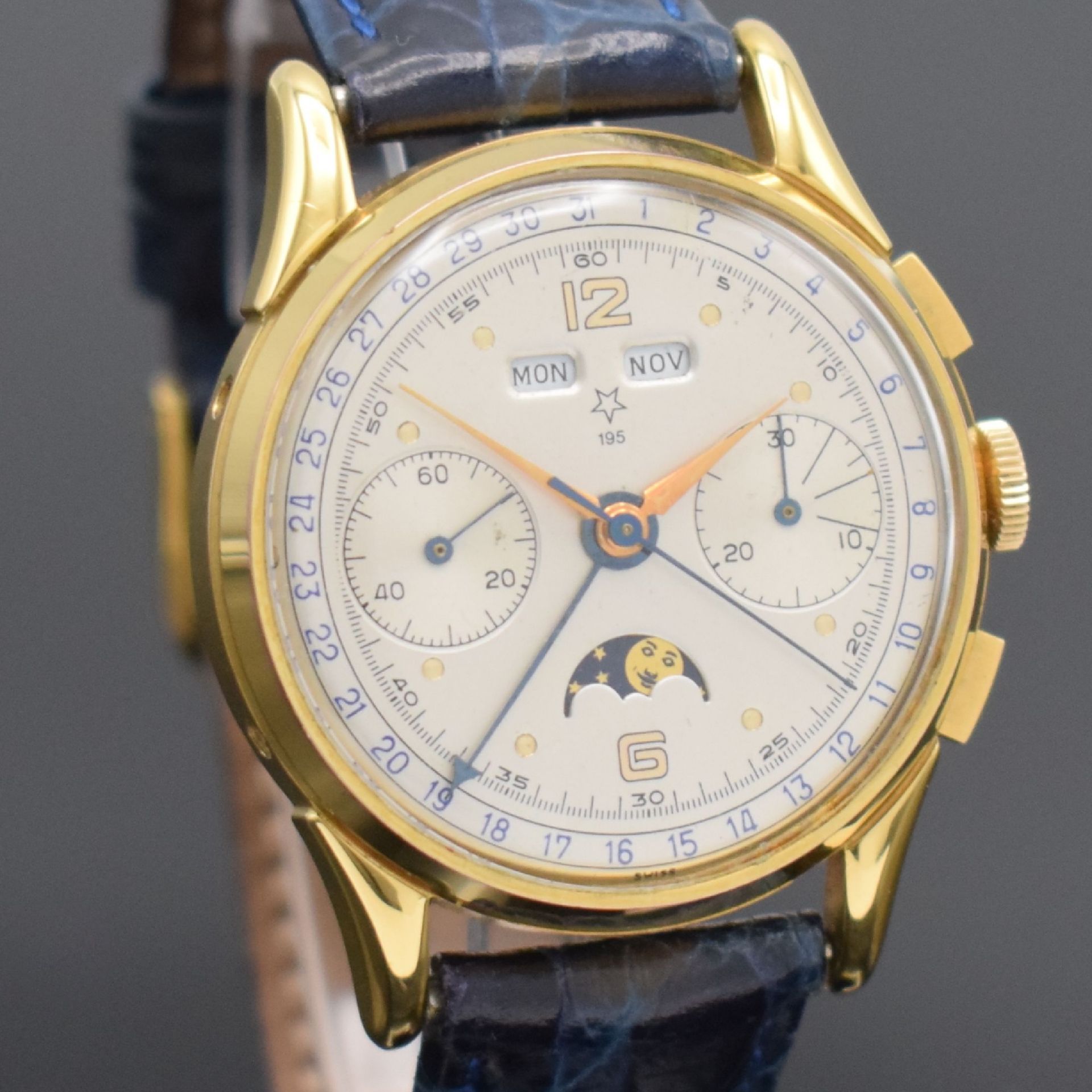 VALJOUX 195 vergoldeter Schaltradchronograph mit - Bild 7 aus 8