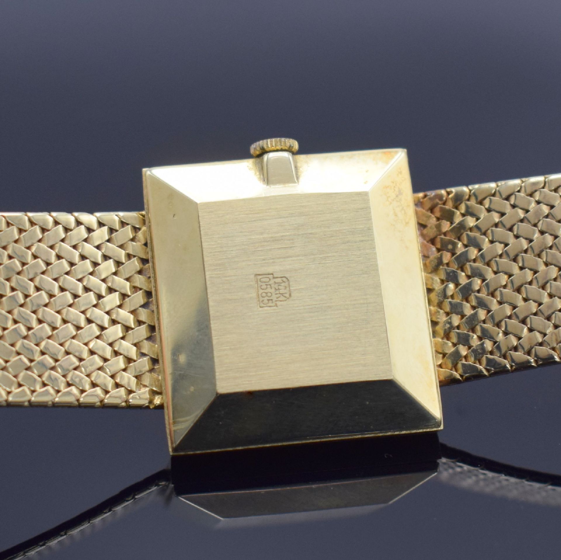 LE MONDE viereckige Armbanduhr in GG 585/000,  Schweiz um - Bild 4 aus 5