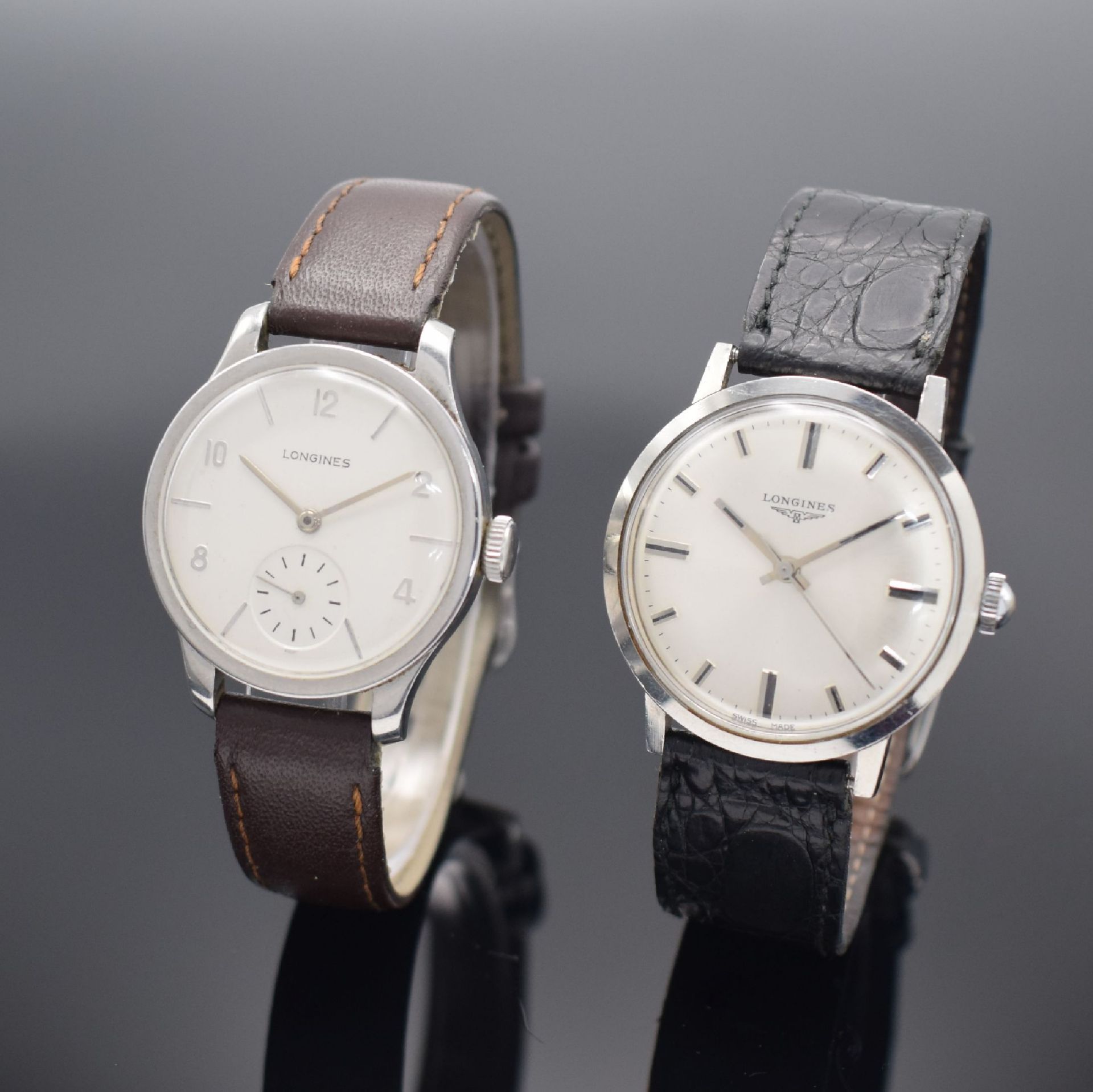 2 LONGINES Herrenarmbanduhren in Stahl, Schweiz,