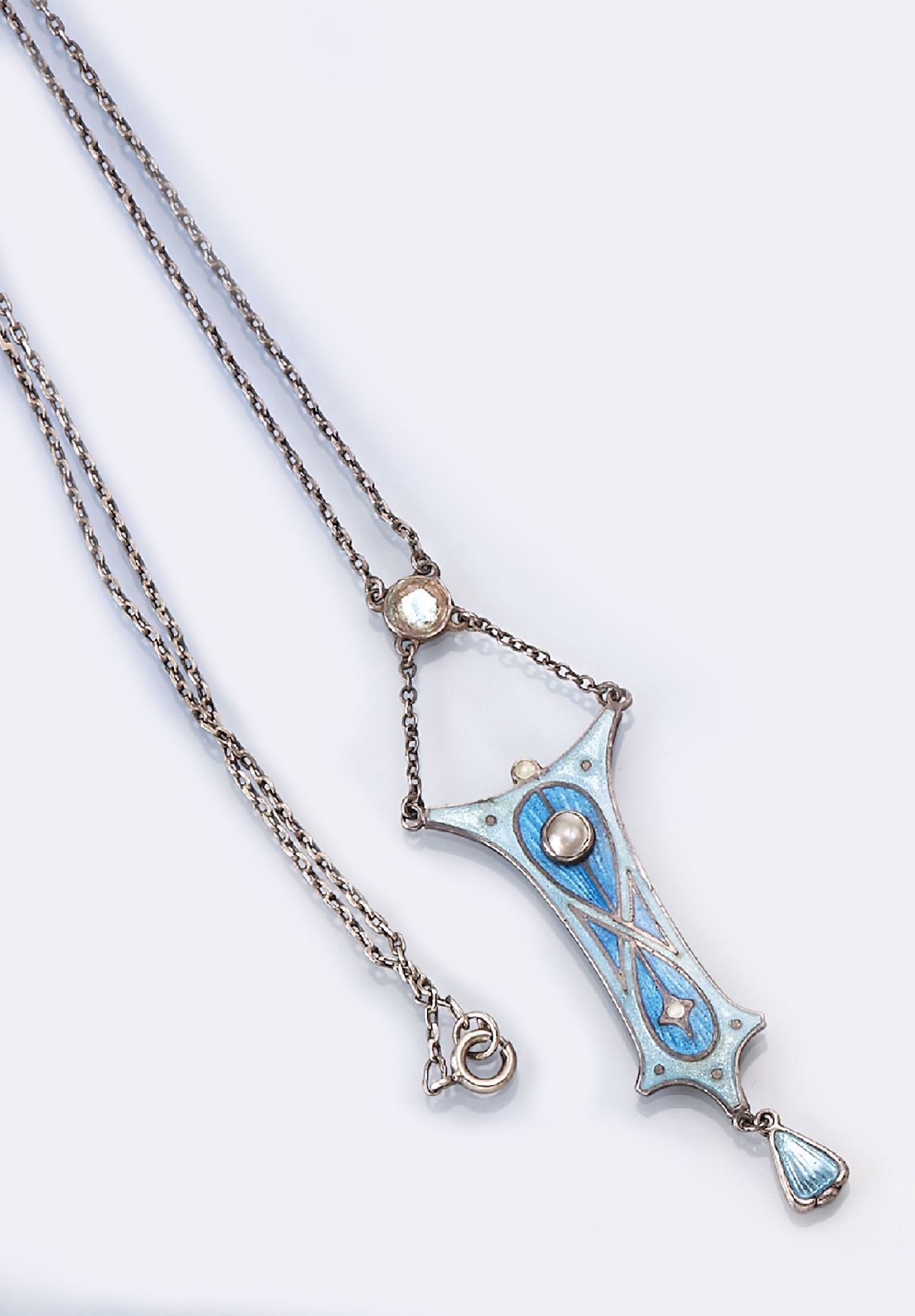 Jugendstil Collier mit Email, Chester um 1900,  Silber