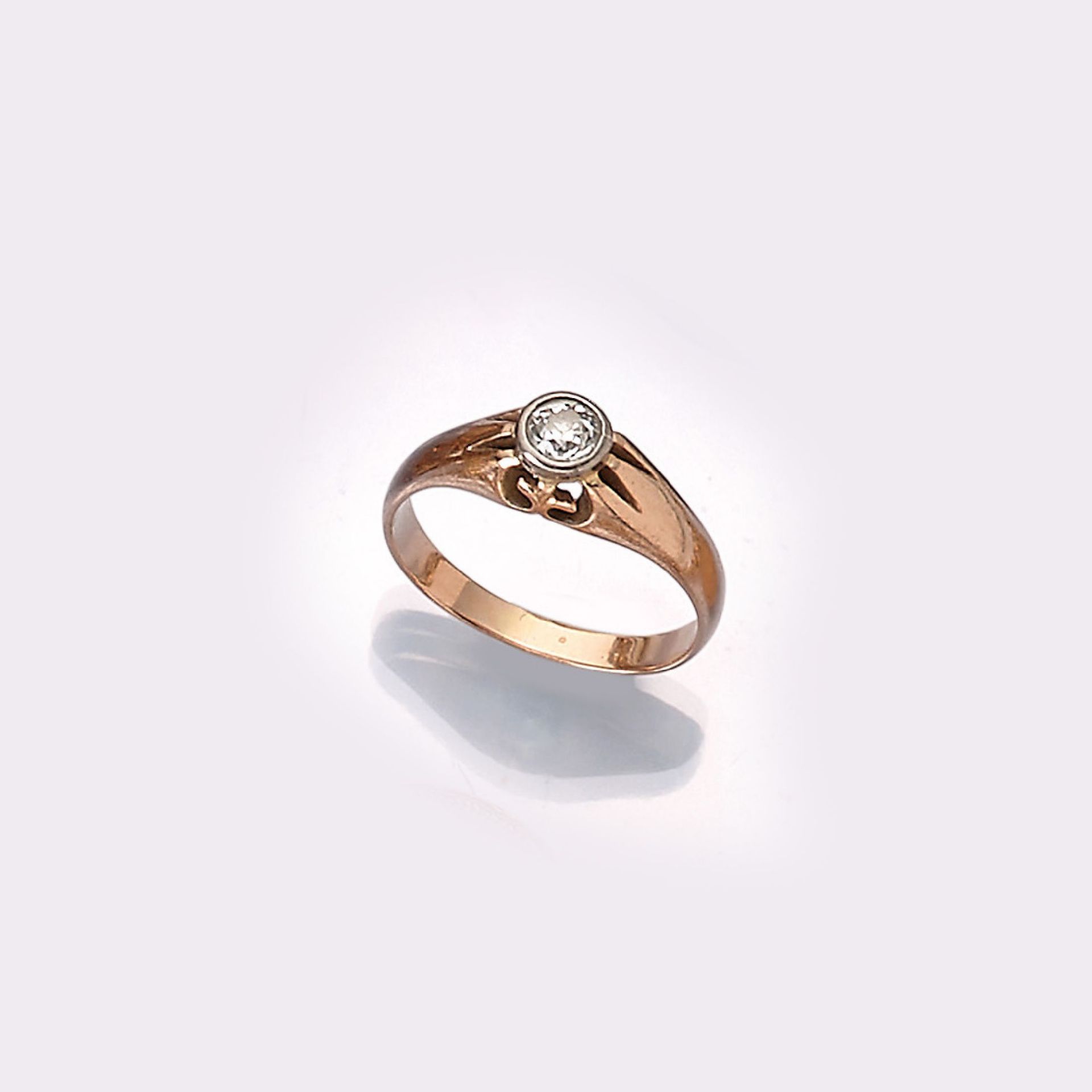 14 kt Gold Diamant-Ring, RG 585/000 gepr., um 1900,