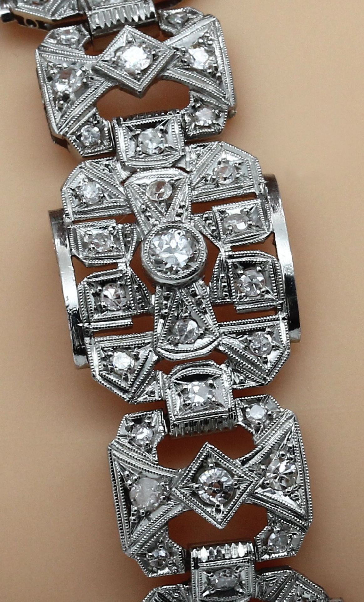 Platin Diamant-Armband, 1930er Jahre,   Altschliff - Bild 3 aus 4