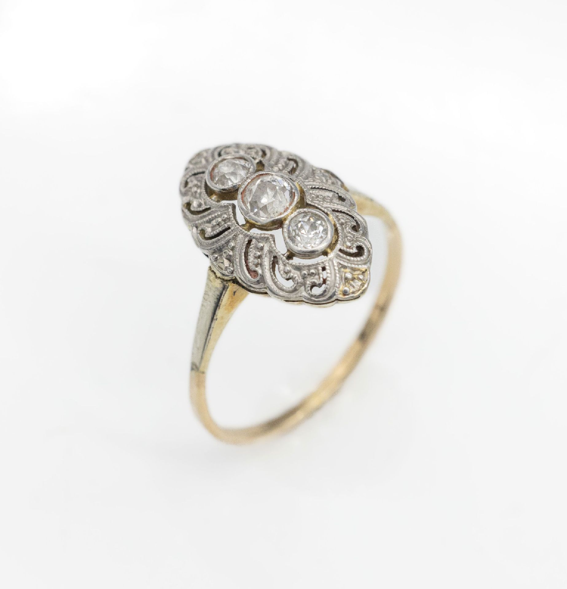 14 kt Gold Art-Deco Diamant-Ring,   GG 585/000 gepr.,