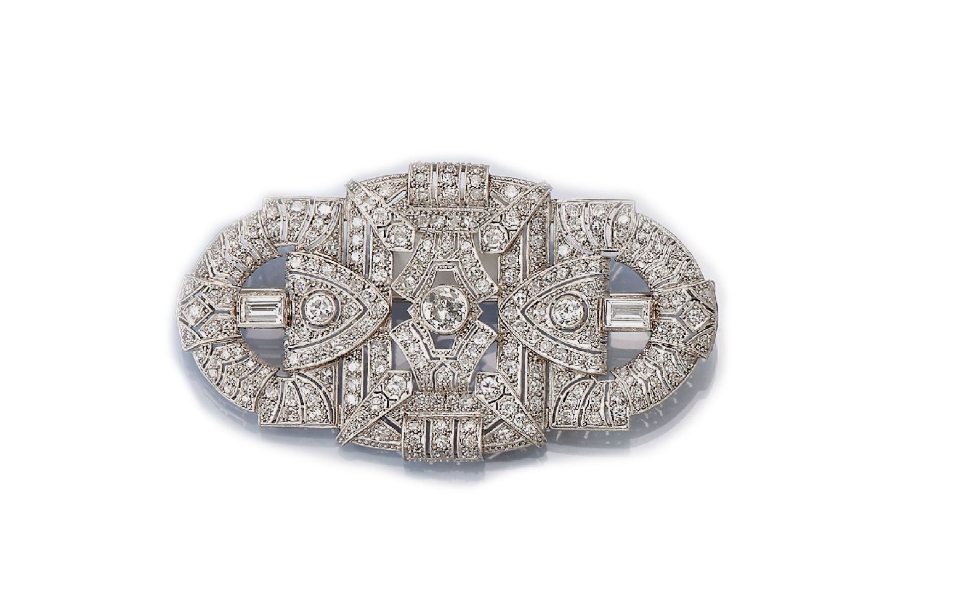 Art-Deco Brosche mit Diamanten, 1930er Jahre, Platin,