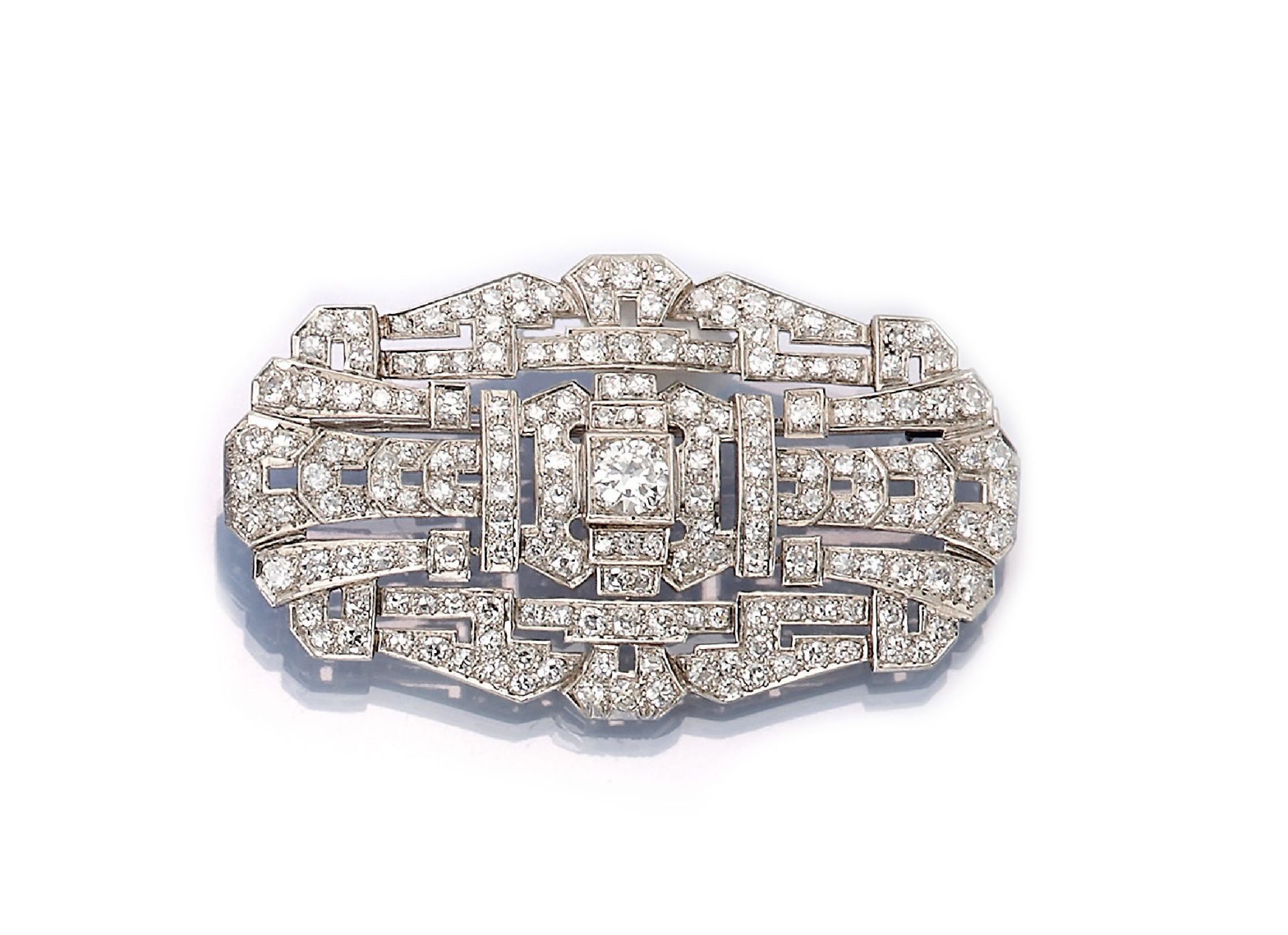 Platin Art-Deco Brosche mit Diamanten,   um 1930,