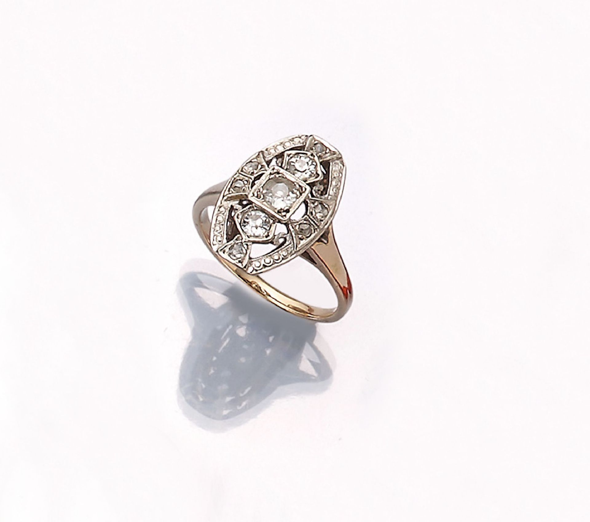 14 kt Gold Diamant-Ring, 1940er Jahre,   GG/WG 585/000, 3