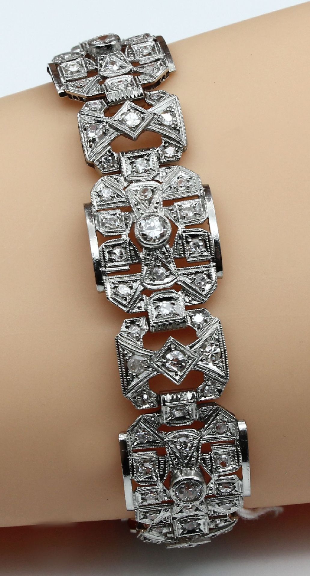 Platin Diamant-Armband, 1930er Jahre,   Altschliff - Bild 2 aus 4