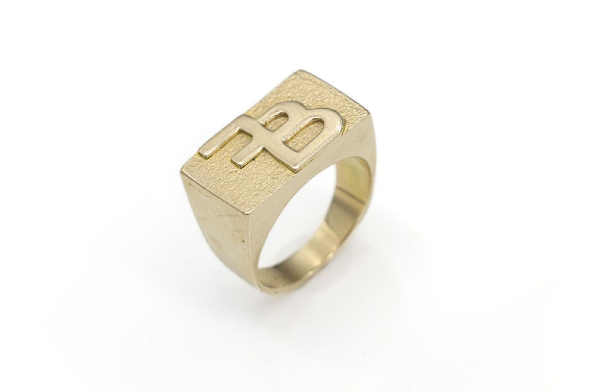 14 kt Gold Monogramm Ring, 'FB',   GG 585/ 000, oberhalb