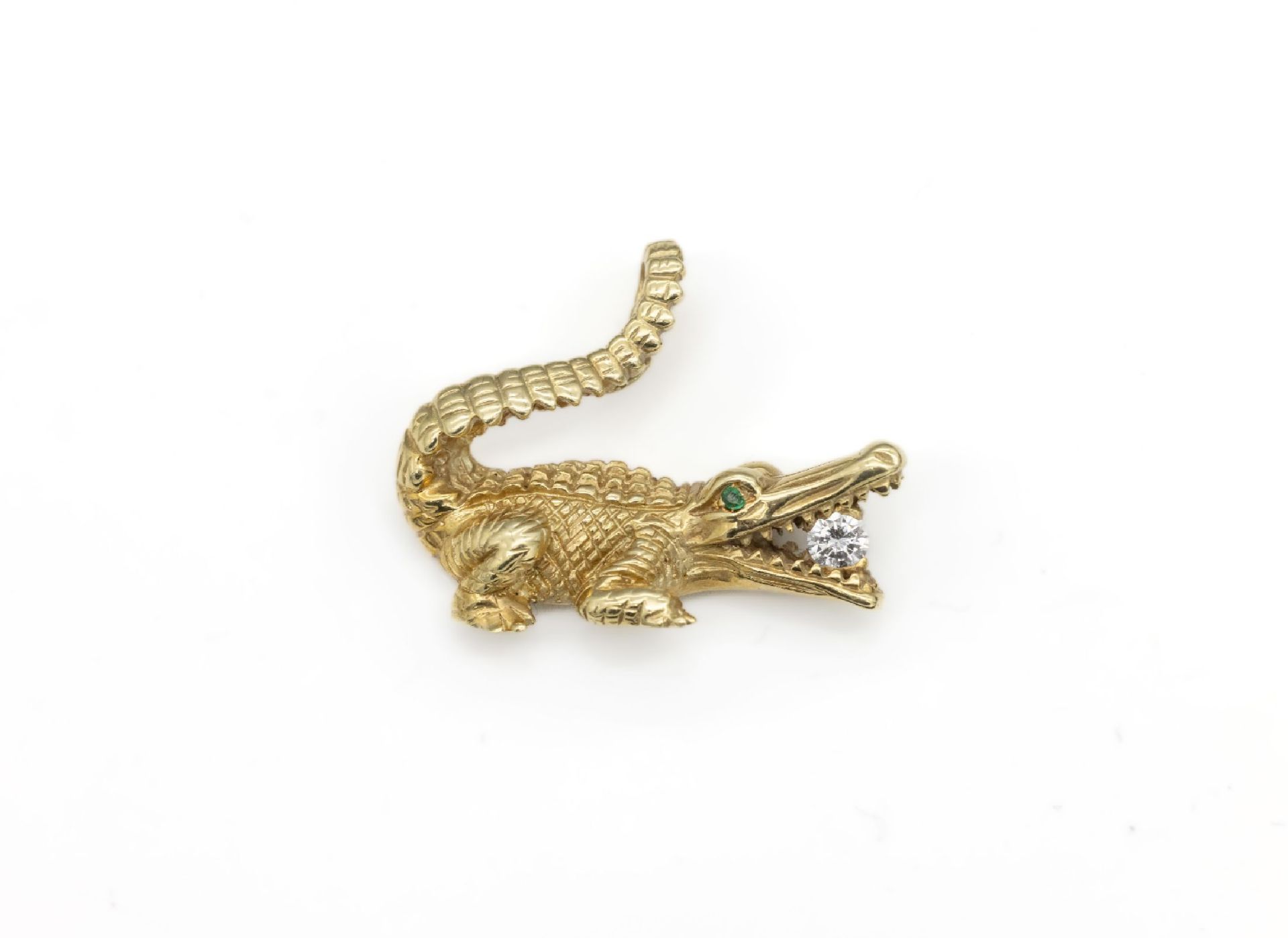 14 kt Gold Brillant-Anhänger 'Krokodil',   GG585/000, fein